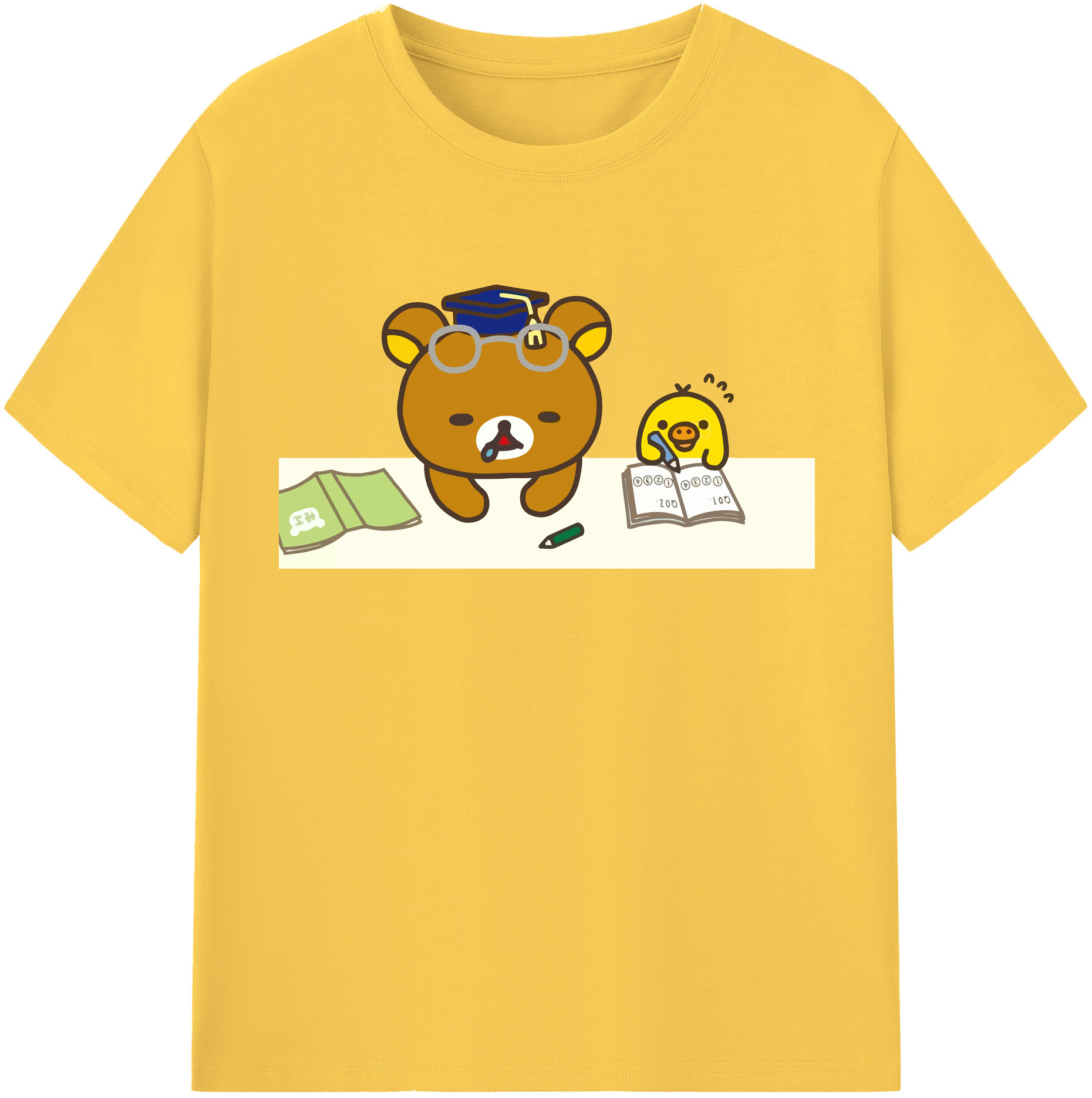 （画像用） リラックマ リラックマ キイロイトリ Rilakkuma Korilakkuma Kiiroitori 綿100％半袖Tシャツ（フロントプリント）