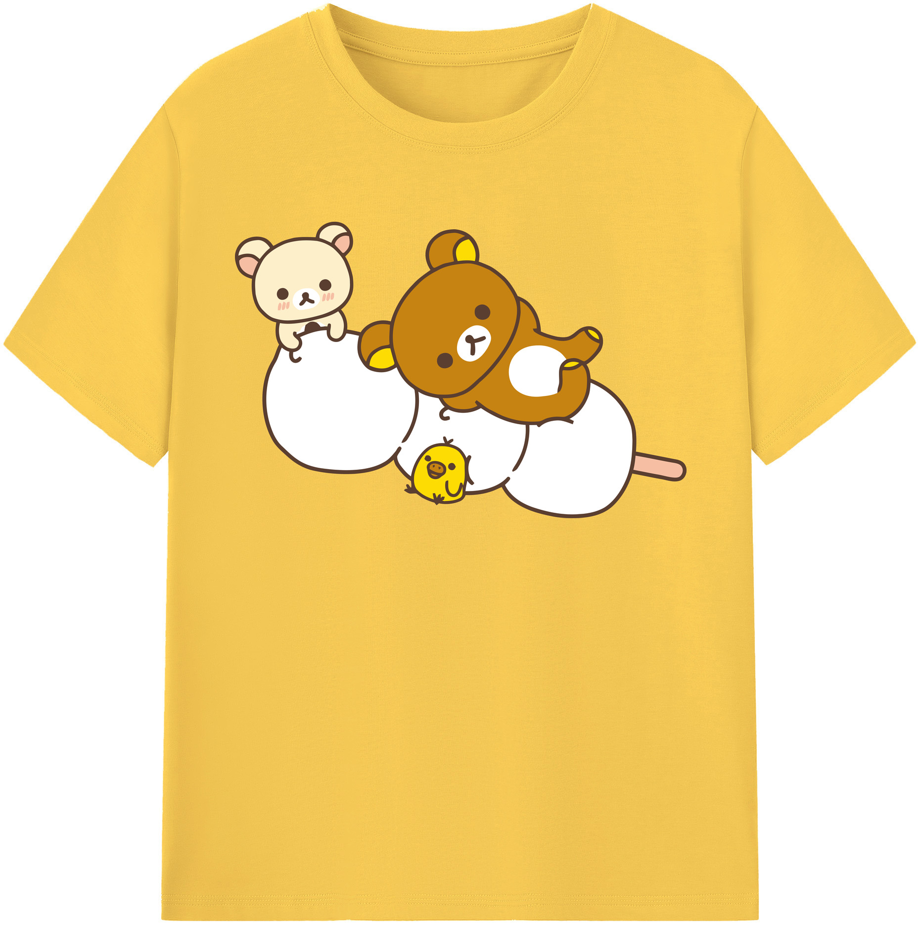 （画像用） リラックマ リラックマ キイロイトリ Rilakkuma Korilakkuma Kiiroitori 綿100％半袖Tシャツ（フロントプリント）