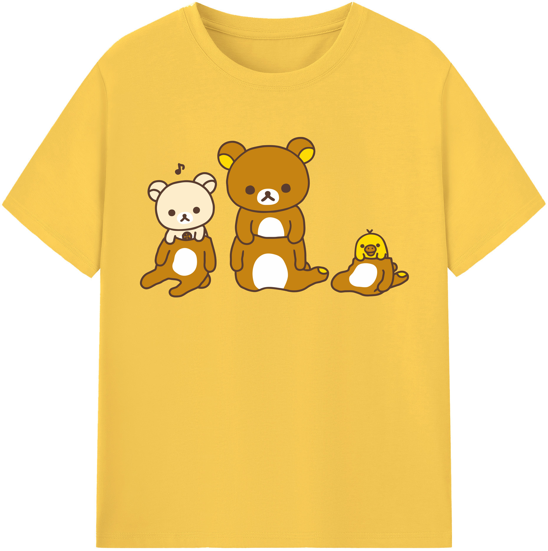 （画像用） リラックマ リラックマ キイロイトリ Rilakkuma Korilakkuma Kiiroitori 綿100％半袖Tシャツ（フロントプリント）