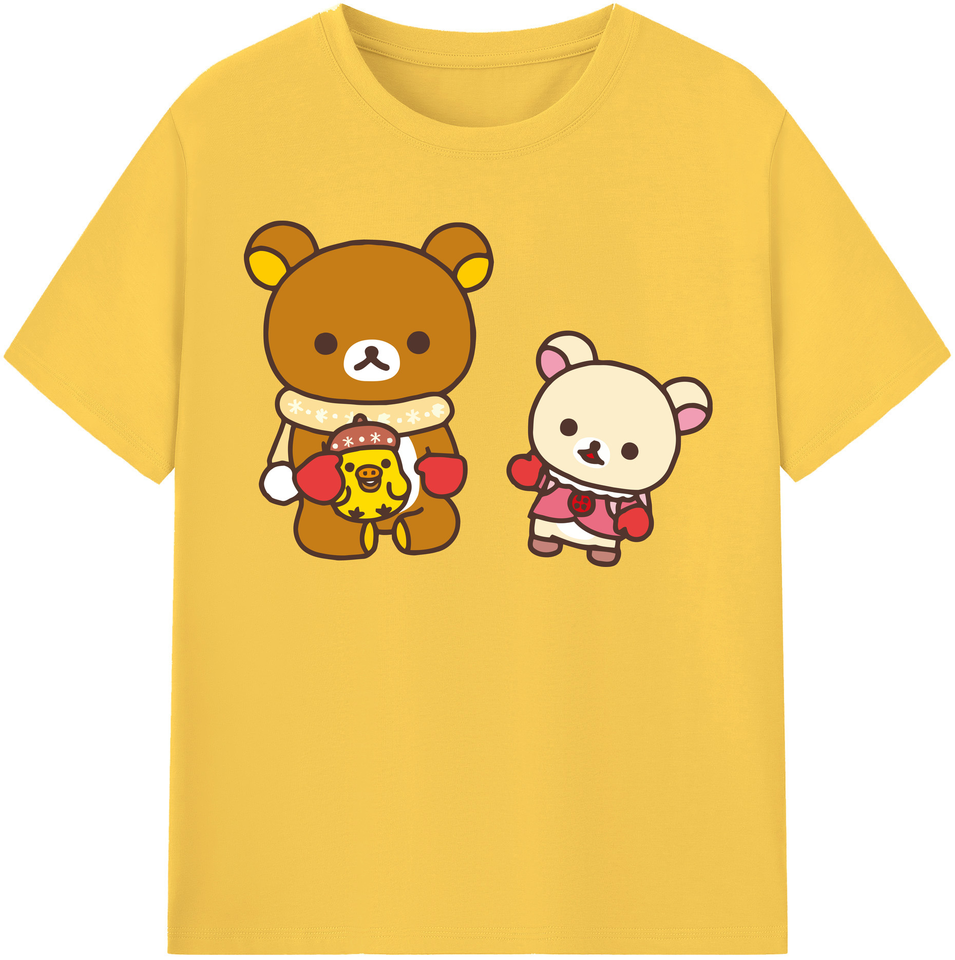 （画像用） リラックマ リラックマ キイロイトリ Rilakkuma Korilakkuma Kiiroitori 綿100％半袖Tシャツ（フロントプリント）