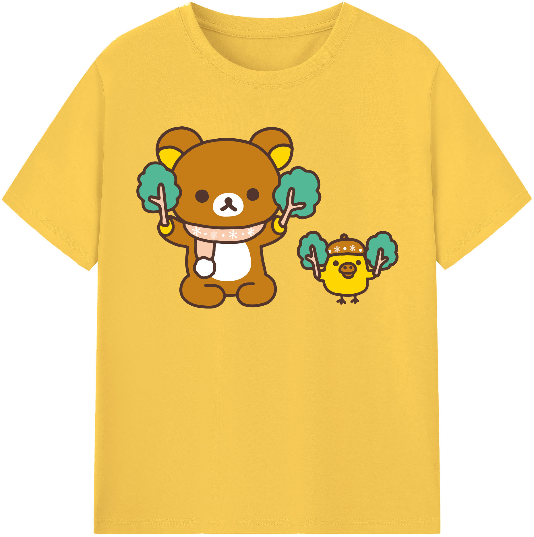 （画像用） リラックマ リラックマ キイロイトリ Rilakkuma Korilakkuma Kiiroitori 綿100％半袖Tシャツ（フロントプリント）