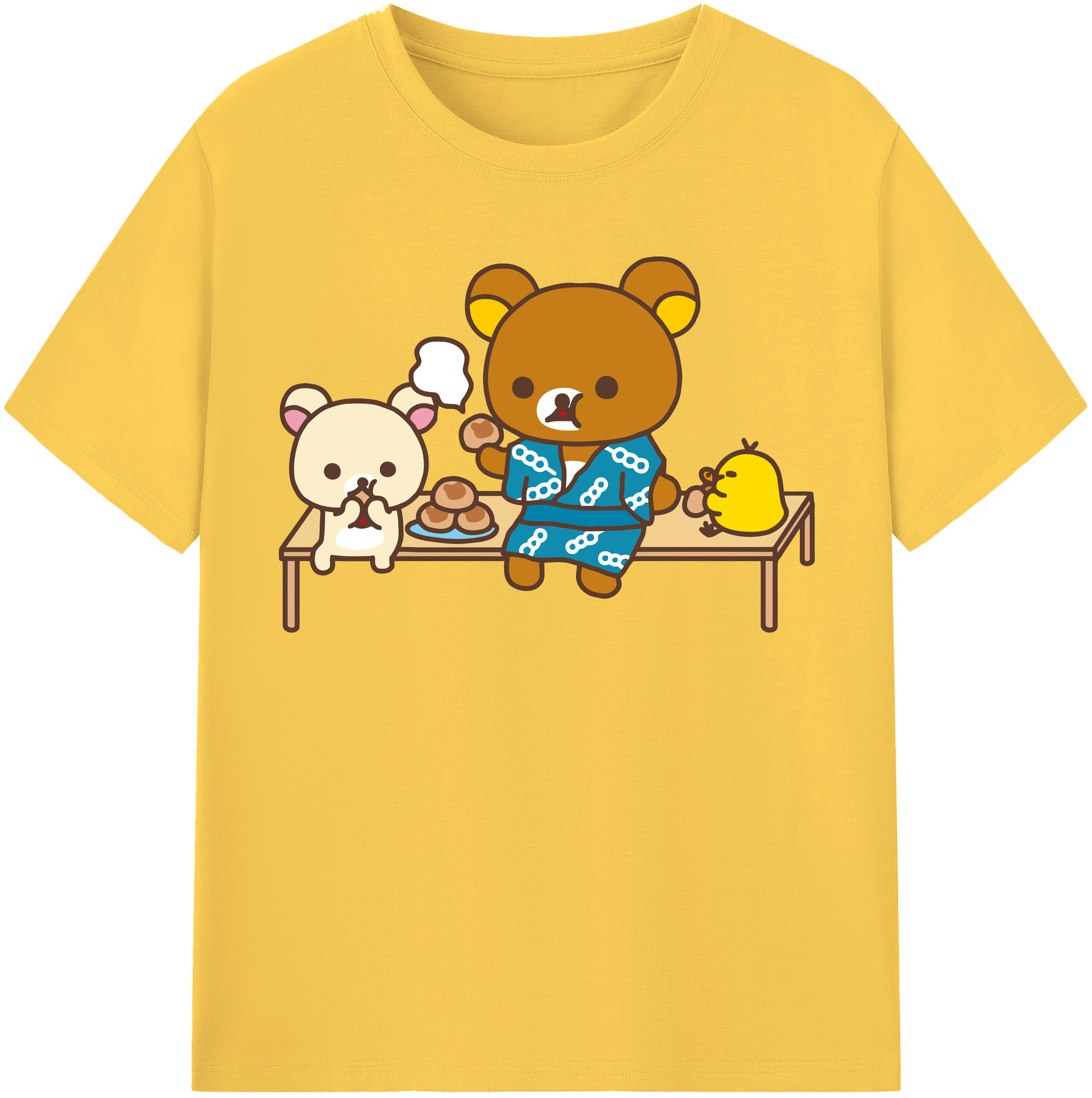 （画像用） リラックマ リラックマ キイロイトリ Rilakkuma Korilakkuma Kiiroitori 綿100％半袖Tシャツ（フロントプリント）