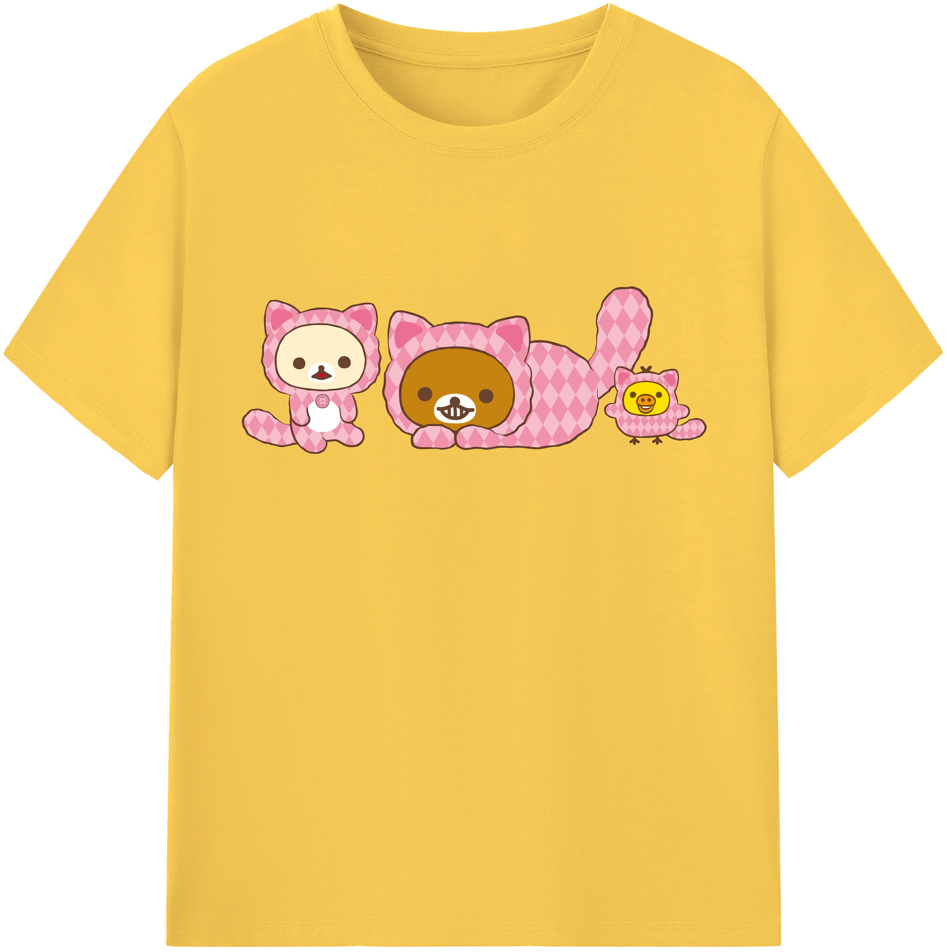 （画像用） リラックマ リラックマ キイロイトリ Rilakkuma Korilakkuma Kiiroitori 綿100％半袖Tシャツ（フロントプリント）