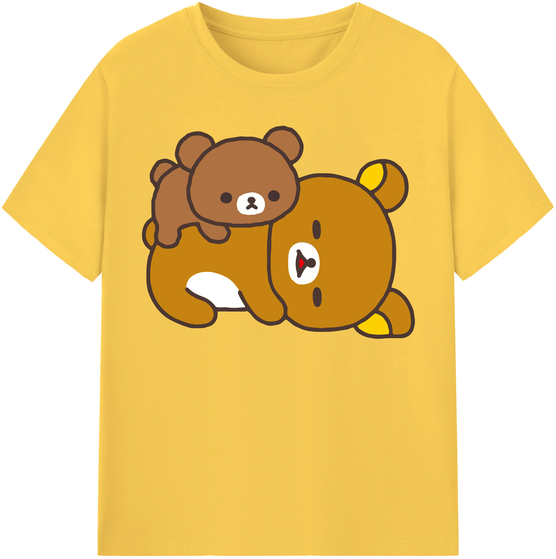 （画像用） リラックマ リラックマ キイロイトリ Rilakkuma Korilakkuma Kiiroitori 綿100％半袖Tシャツ（フロントプリント）