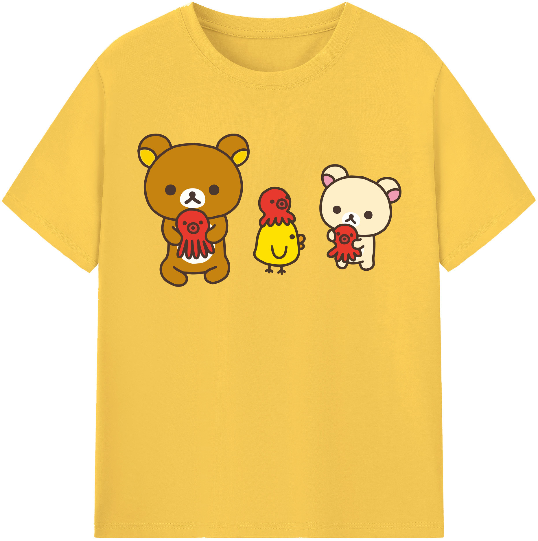 （画像用） リラックマ リラックマ キイロイトリ Rilakkuma Korilakkuma Kiiroitori 綿100％半袖Tシャツ（フロントプリント）