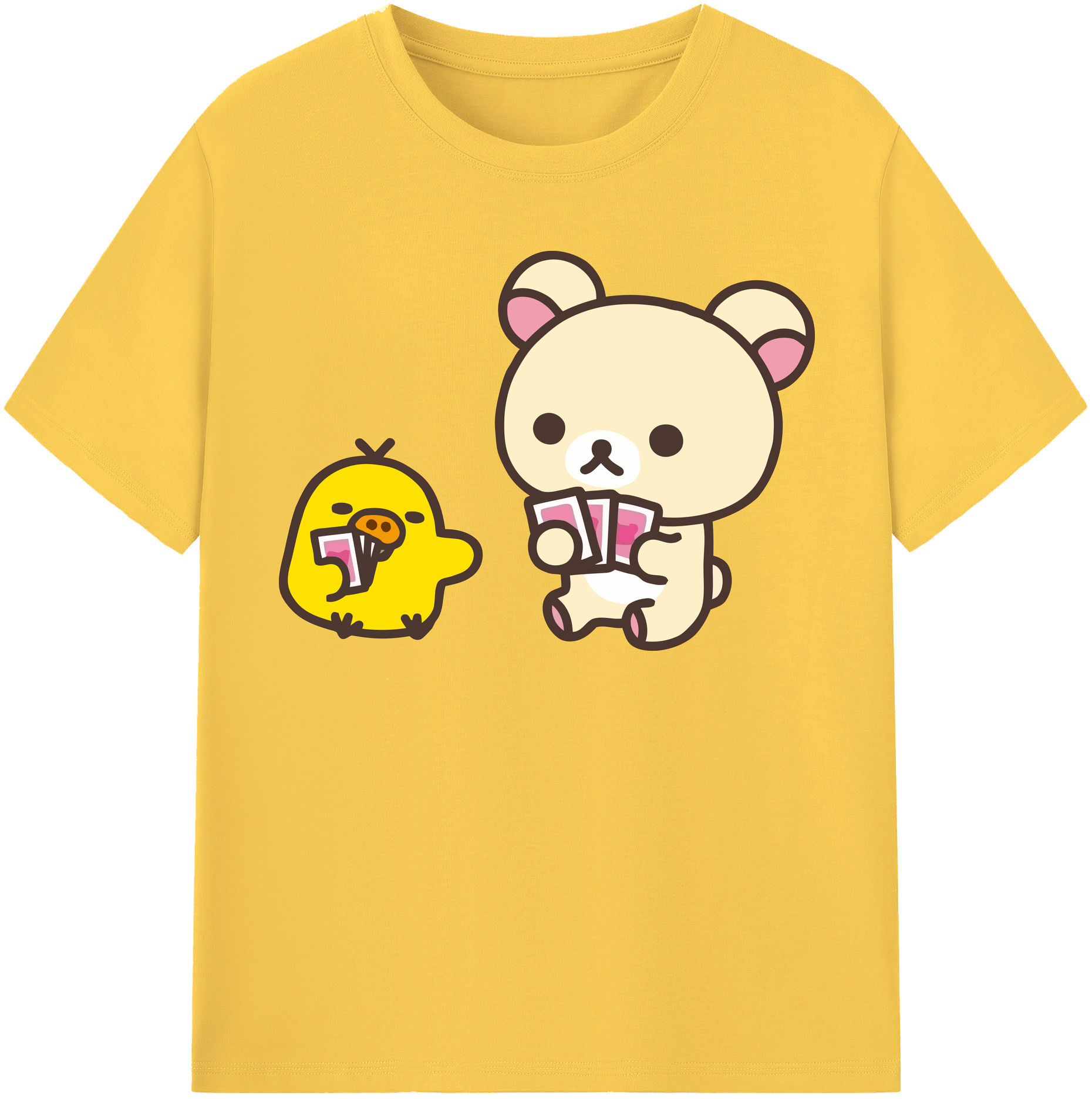（画像用） リラックマ リラックマ キイロイトリ Rilakkuma Korilakkuma Kiiroitori 綿100％半袖Tシャツ（フロントプリント）