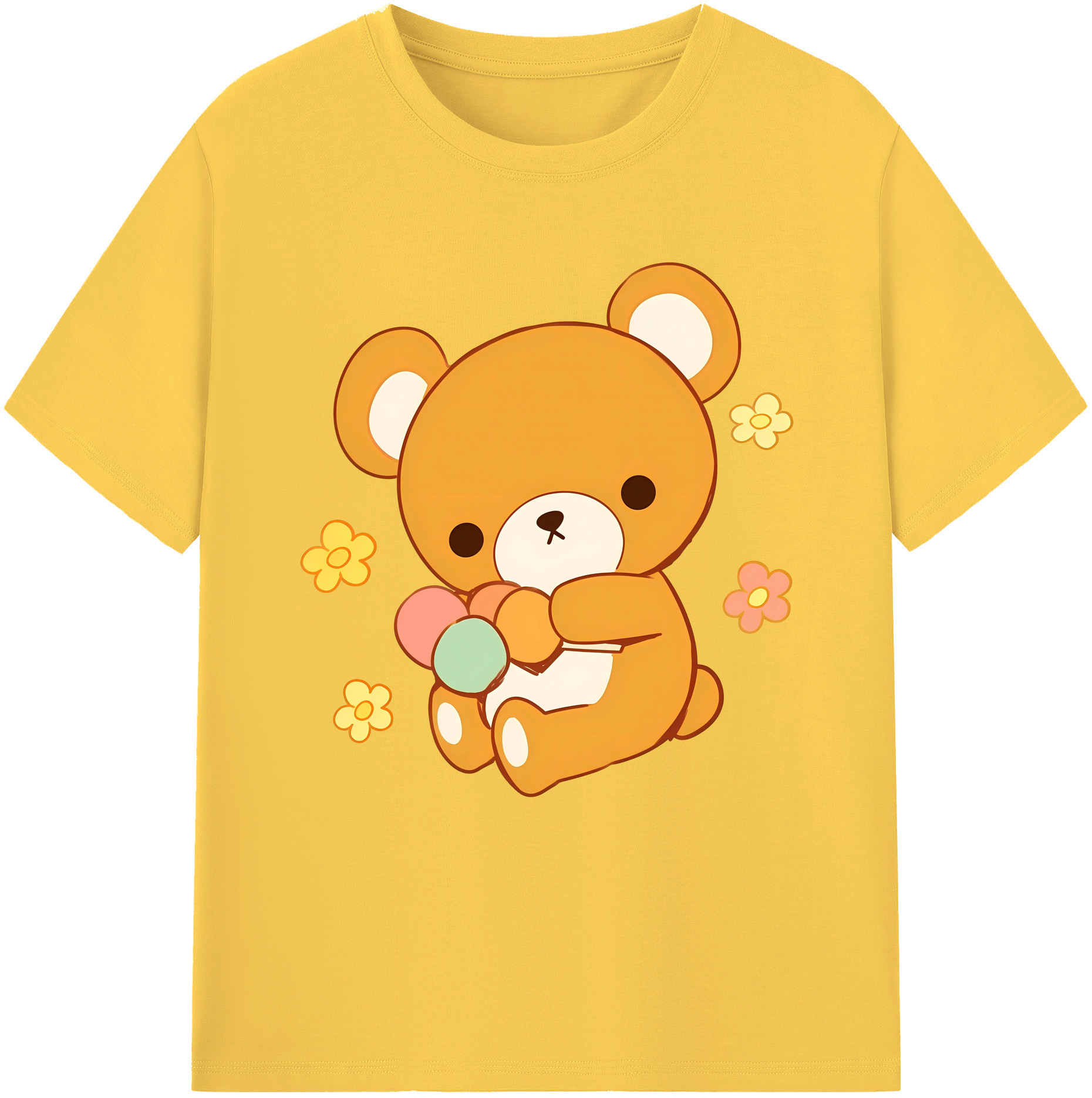 （画像用） リラックマ リラックマ キイロイトリ Rilakkuma Korilakkuma Kiiroitori 綿100％半袖Tシャツ（フロントプリント）