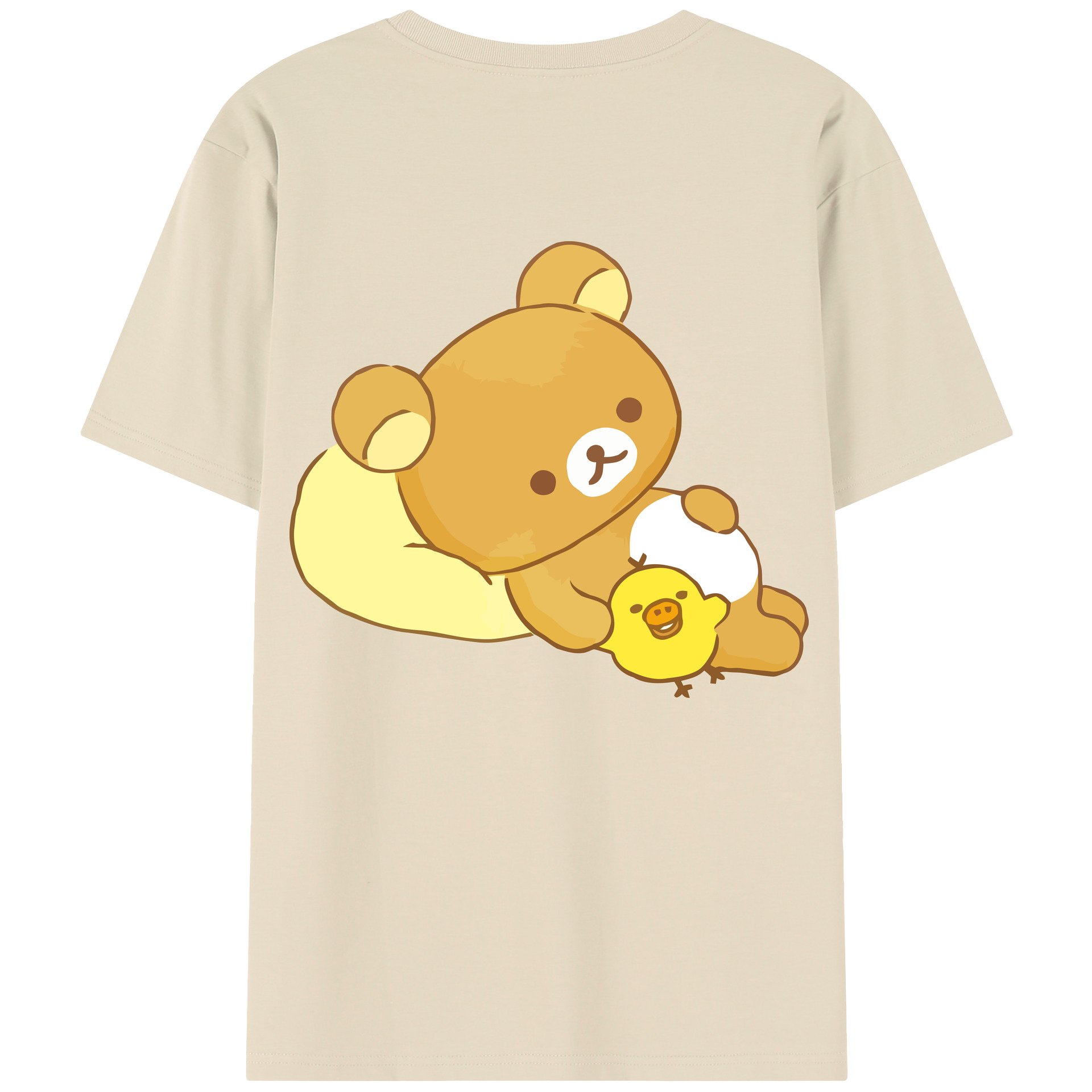 （画像用） リラックマ リラックマ キイロイトリ Rilakkuma Korilakkuma Kiiroitori 綿100％半袖Tシャツ（背面プリント）