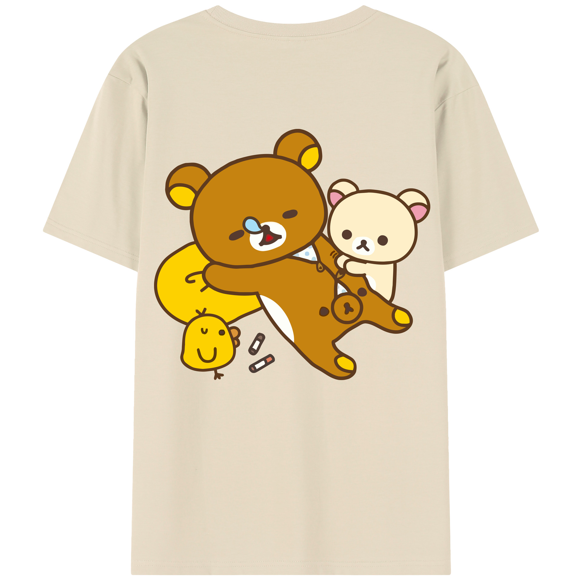 （画像用） リラックマ リラックマ キイロイトリ Rilakkuma Korilakkuma Kiiroitori 綿100％半袖Tシャツ（背面プリント）