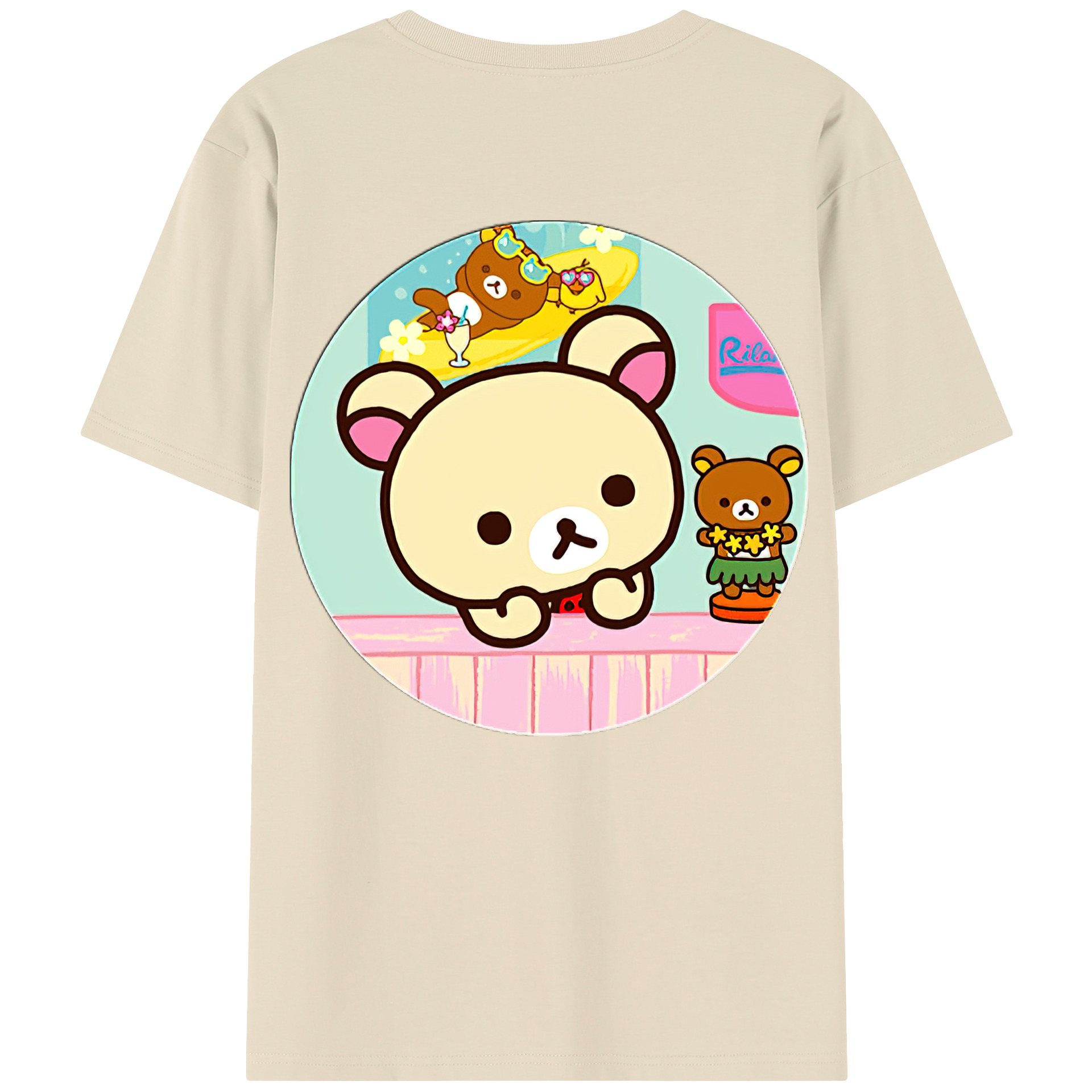 （画像用） リラックマ リラックマ キイロイトリ Rilakkuma Korilakkuma Kiiroitori 綿100％半袖Tシャツ（背面プリント）