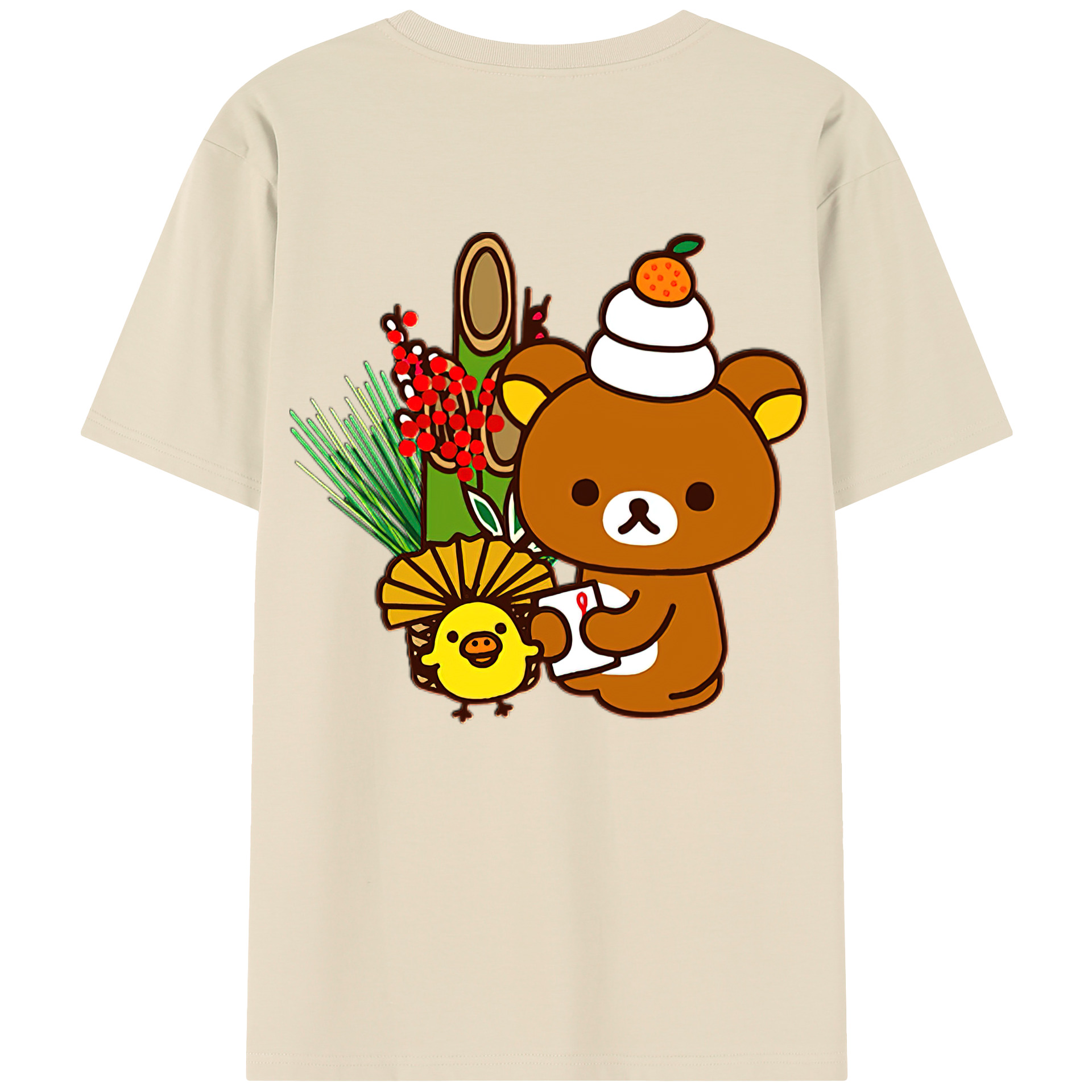 （画像用） リラックマ リラックマ キイロイトリ Rilakkuma Korilakkuma Kiiroitori 綿100％半袖Tシャツ（背面プリント）