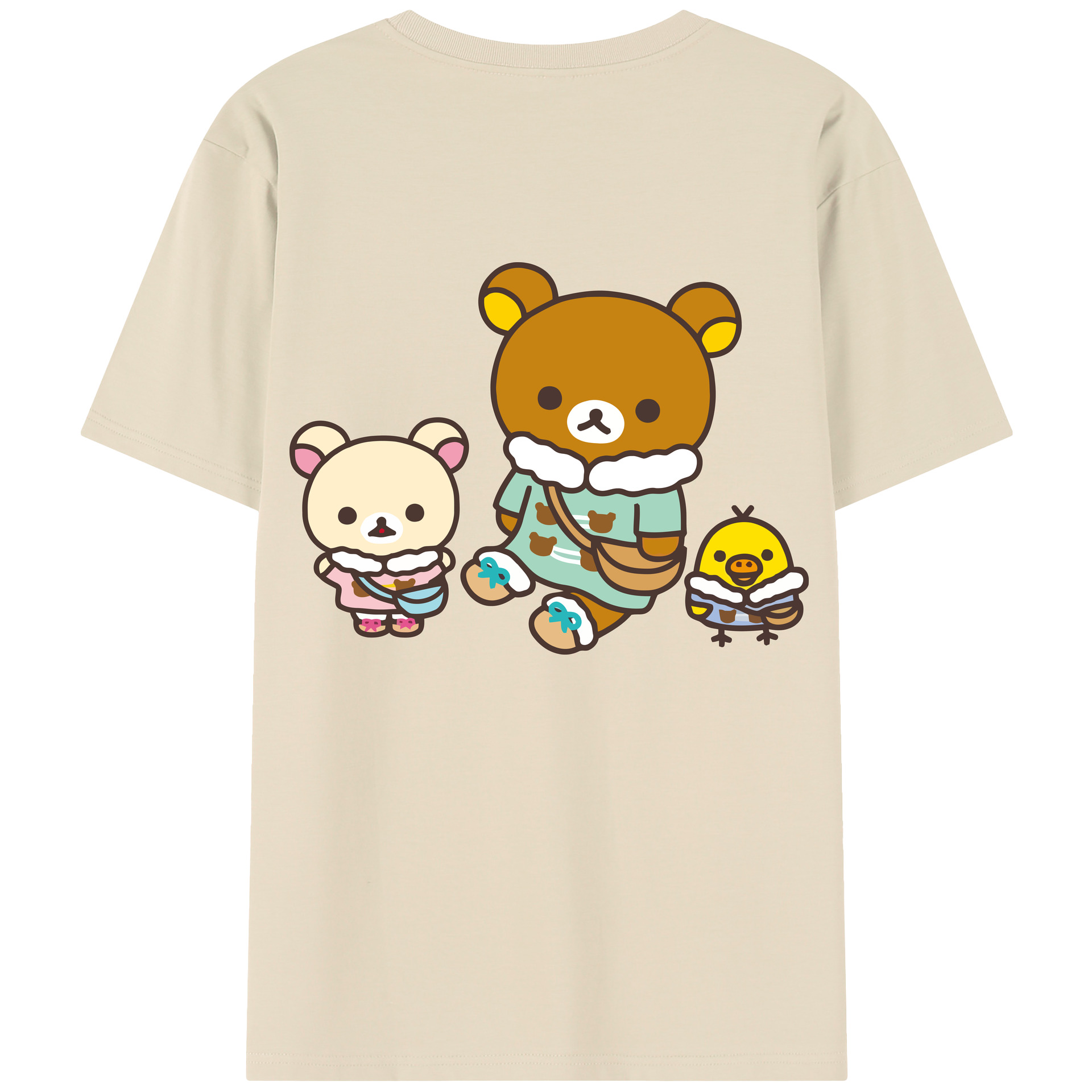 （画像用） リラックマ リラックマ キイロイトリ Rilakkuma Korilakkuma Kiiroitori 綿100％半袖Tシャツ（背面プリント）