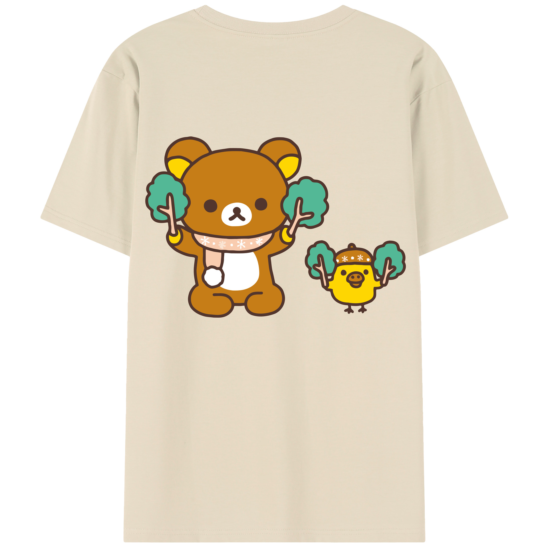 （画像用） リラックマ リラックマ キイロイトリ Rilakkuma Korilakkuma Kiiroitori 綿100％半袖Tシャツ（背面プリント）
