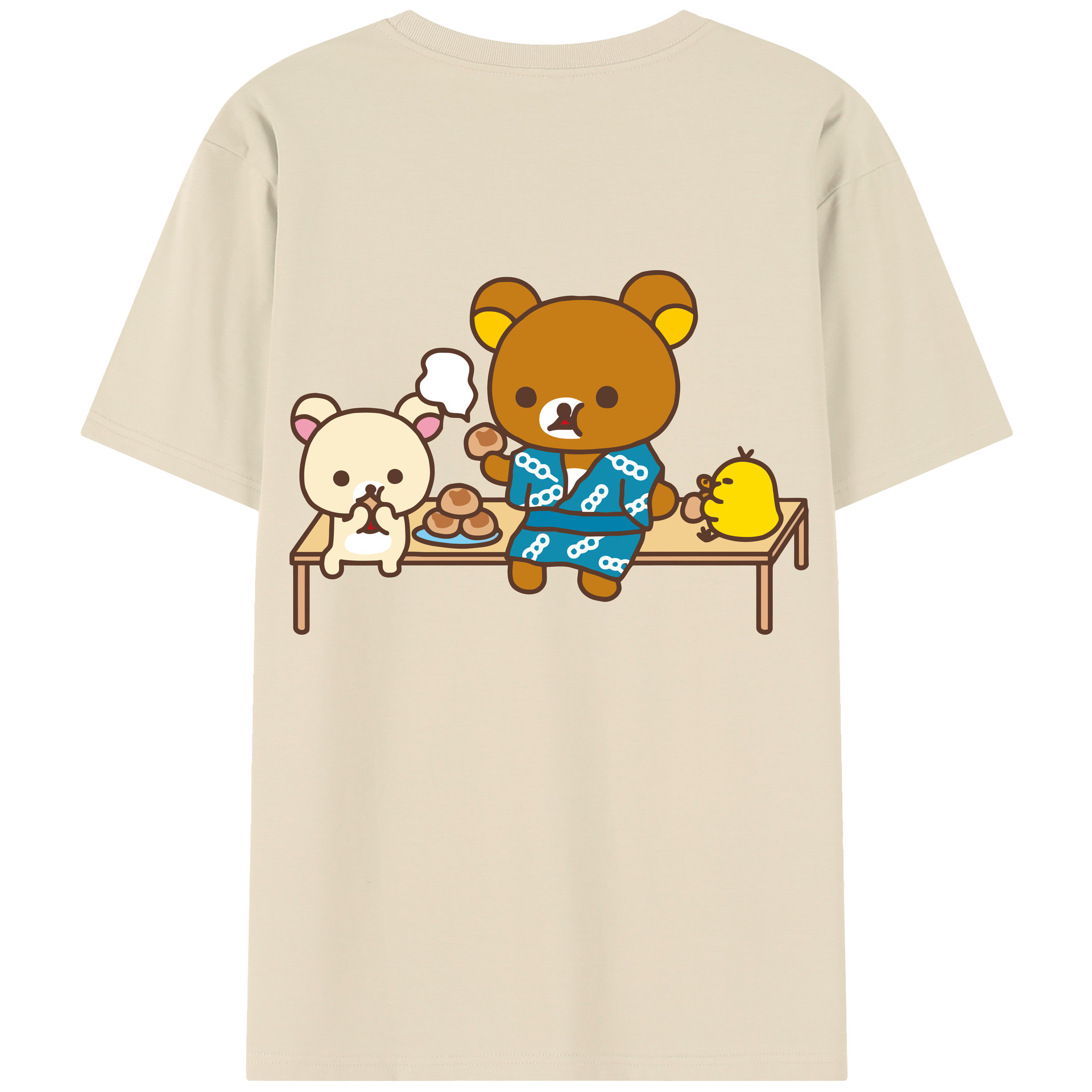 （画像用） リラックマ リラックマ キイロイトリ Rilakkuma Korilakkuma Kiiroitori 綿100％半袖Tシャツ（背面プリント）