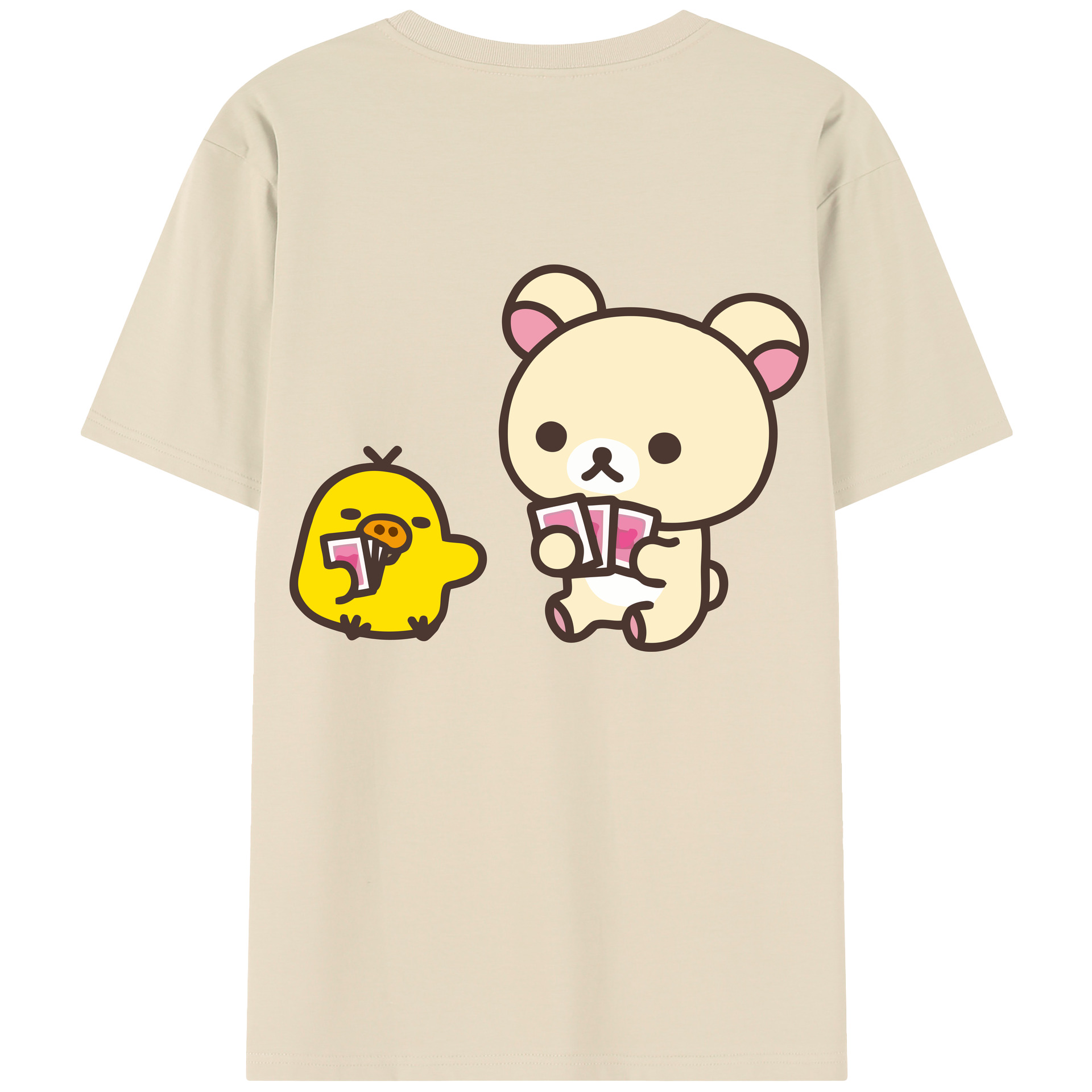 （画像用） リラックマ リラックマ キイロイトリ Rilakkuma Korilakkuma Kiiroitori 綿100％半袖Tシャツ（背面プリント）