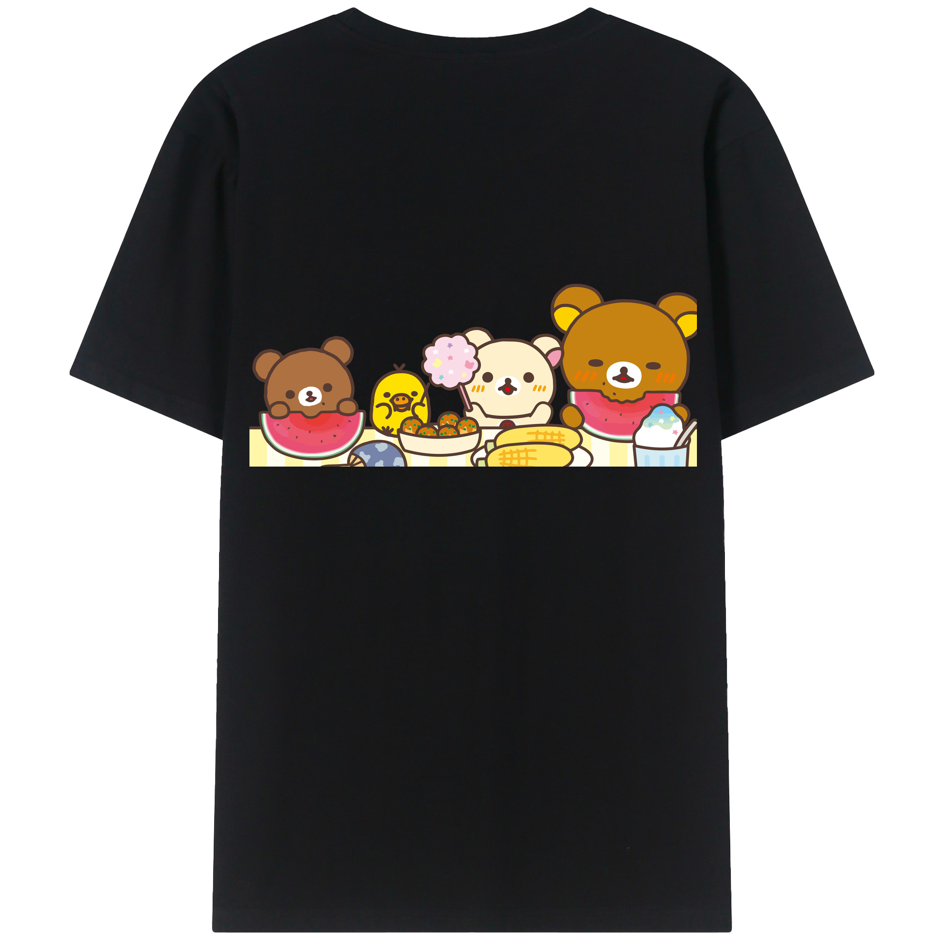（画像用） リラックマ リラックマ キイロイトリ Rilakkuma Korilakkuma Kiiroitori 綿100％半袖Tシャツ（背面プリント）