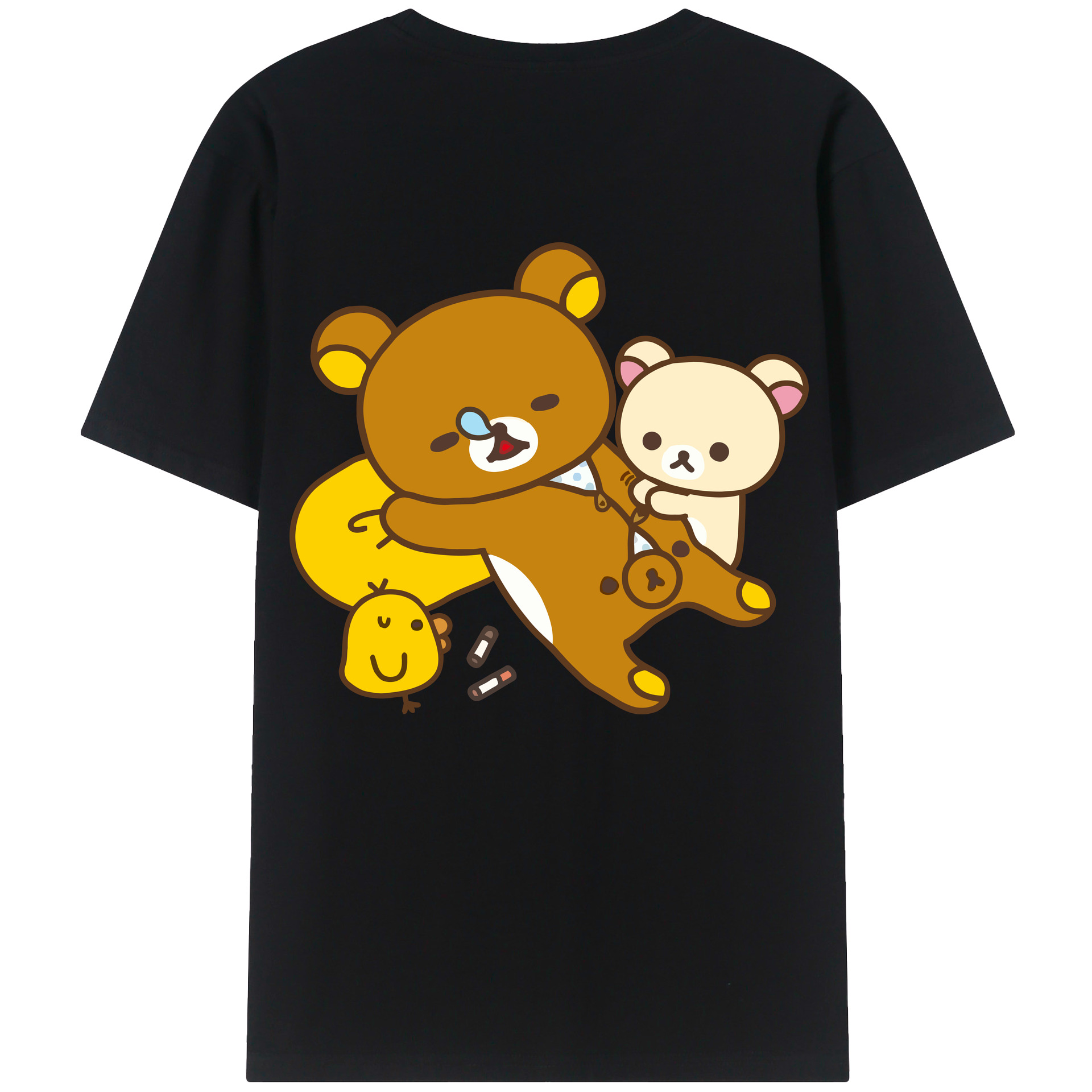 （画像用） リラックマ リラックマ キイロイトリ Rilakkuma Korilakkuma Kiiroitori 綿100％半袖Tシャツ（背面プリント）