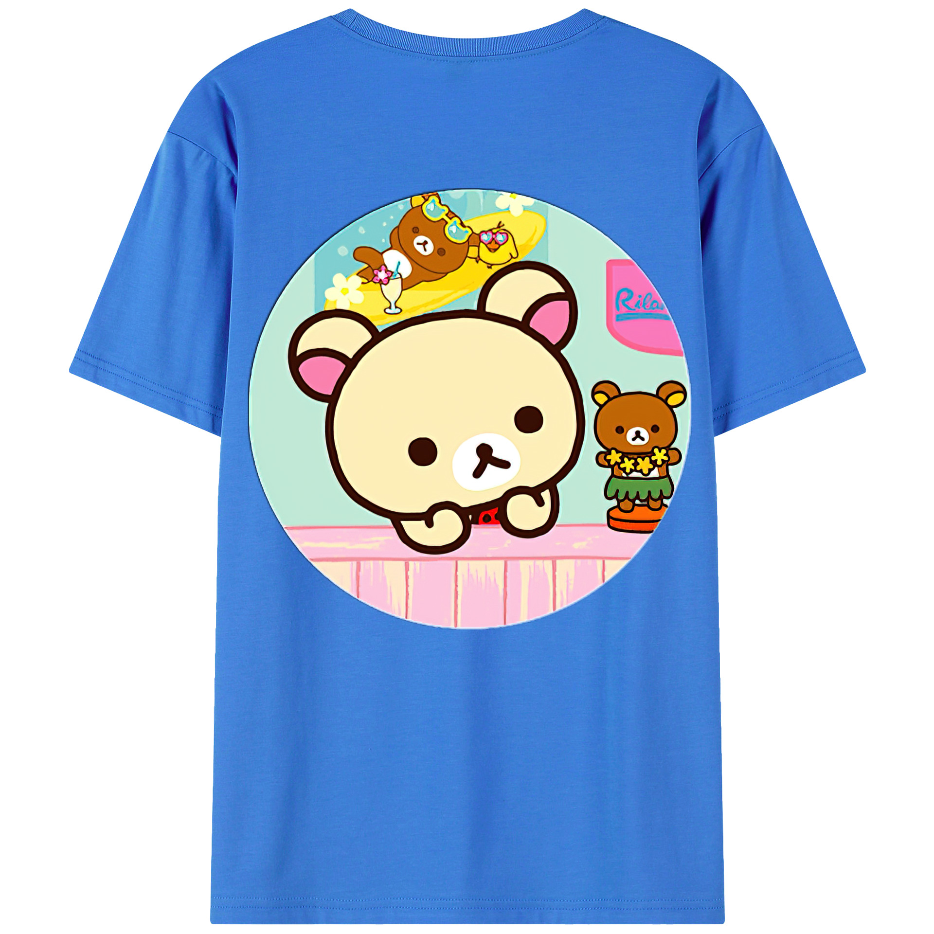 （画像用） リラックマ リラックマ キイロイトリ Rilakkuma Korilakkuma Kiiroitori 綿100％半袖Tシャツ（背面プリント）