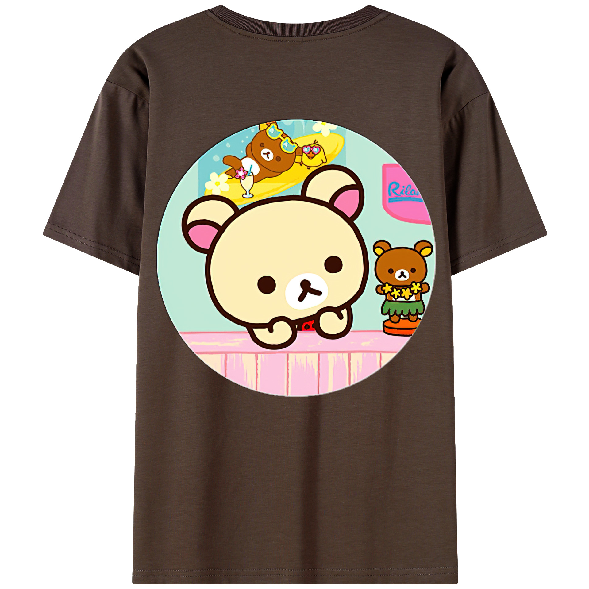 （画像用） リラックマ リラックマ キイロイトリ Rilakkuma Korilakkuma Kiiroitori 綿100％半袖Tシャツ（背面プリント）