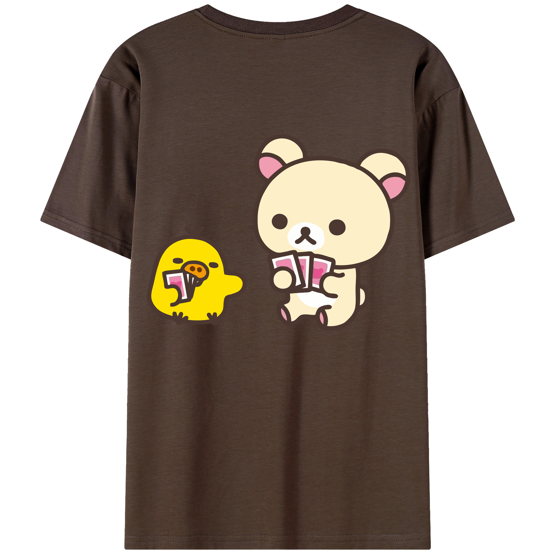 （画像用） リラックマ リラックマ キイロイトリ Rilakkuma Korilakkuma Kiiroitori 綿100％半袖Tシャツ（背面プリント）