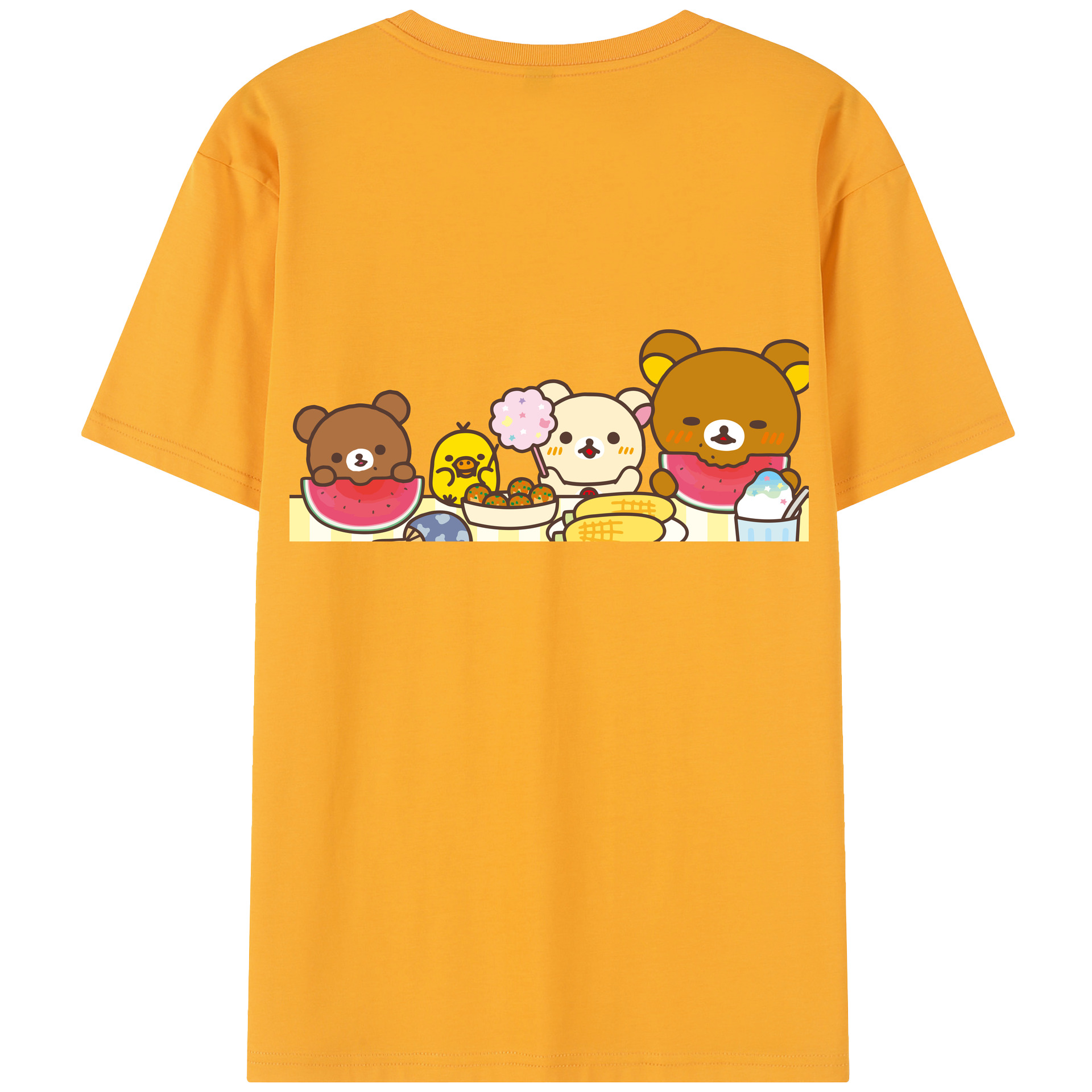 （画像用） リラックマ リラックマ キイロイトリ Rilakkuma Korilakkuma Kiiroitori 綿100％半袖Tシャツ（背面プリント）