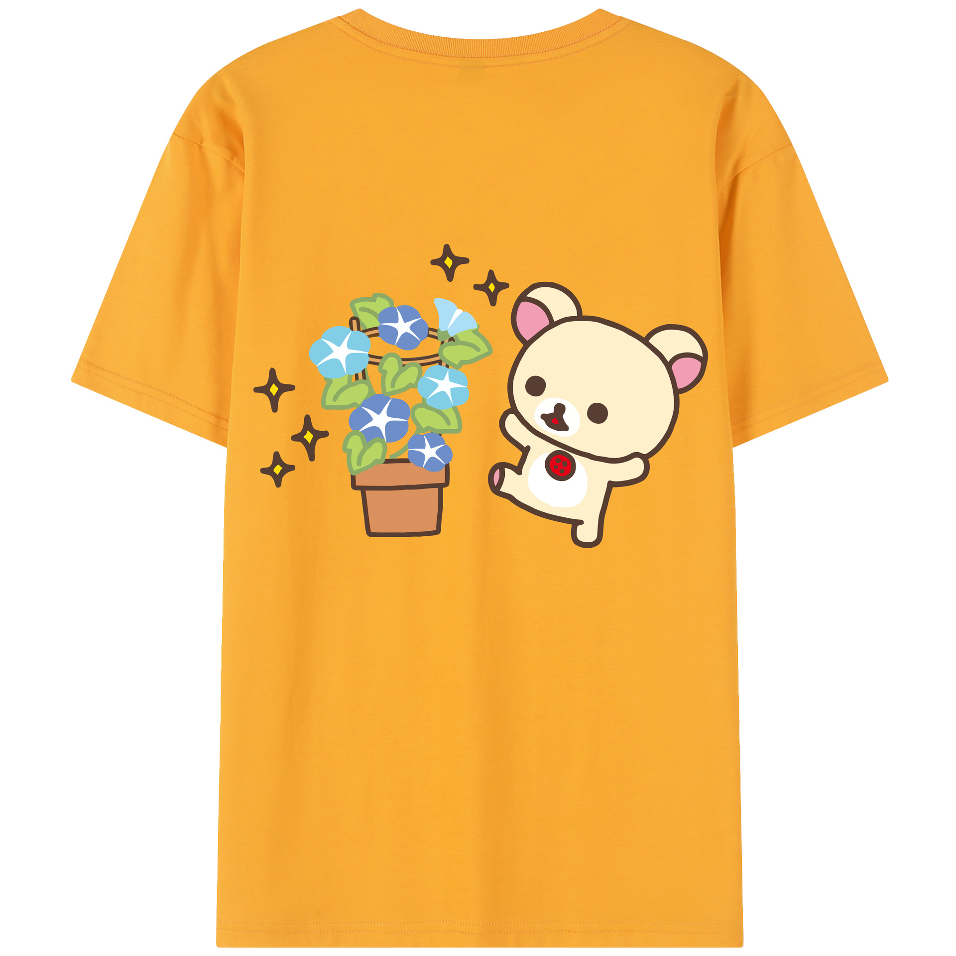 （画像用） リラックマ リラックマ キイロイトリ Rilakkuma Korilakkuma Kiiroitori 綿100％半袖Tシャツ（背面プリント）