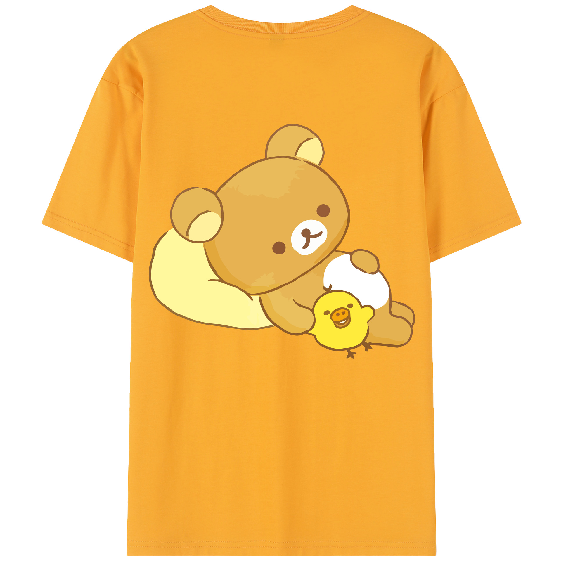 （画像用） リラックマ リラックマ キイロイトリ Rilakkuma Korilakkuma Kiiroitori 綿100％半袖Tシャツ（背面プリント）