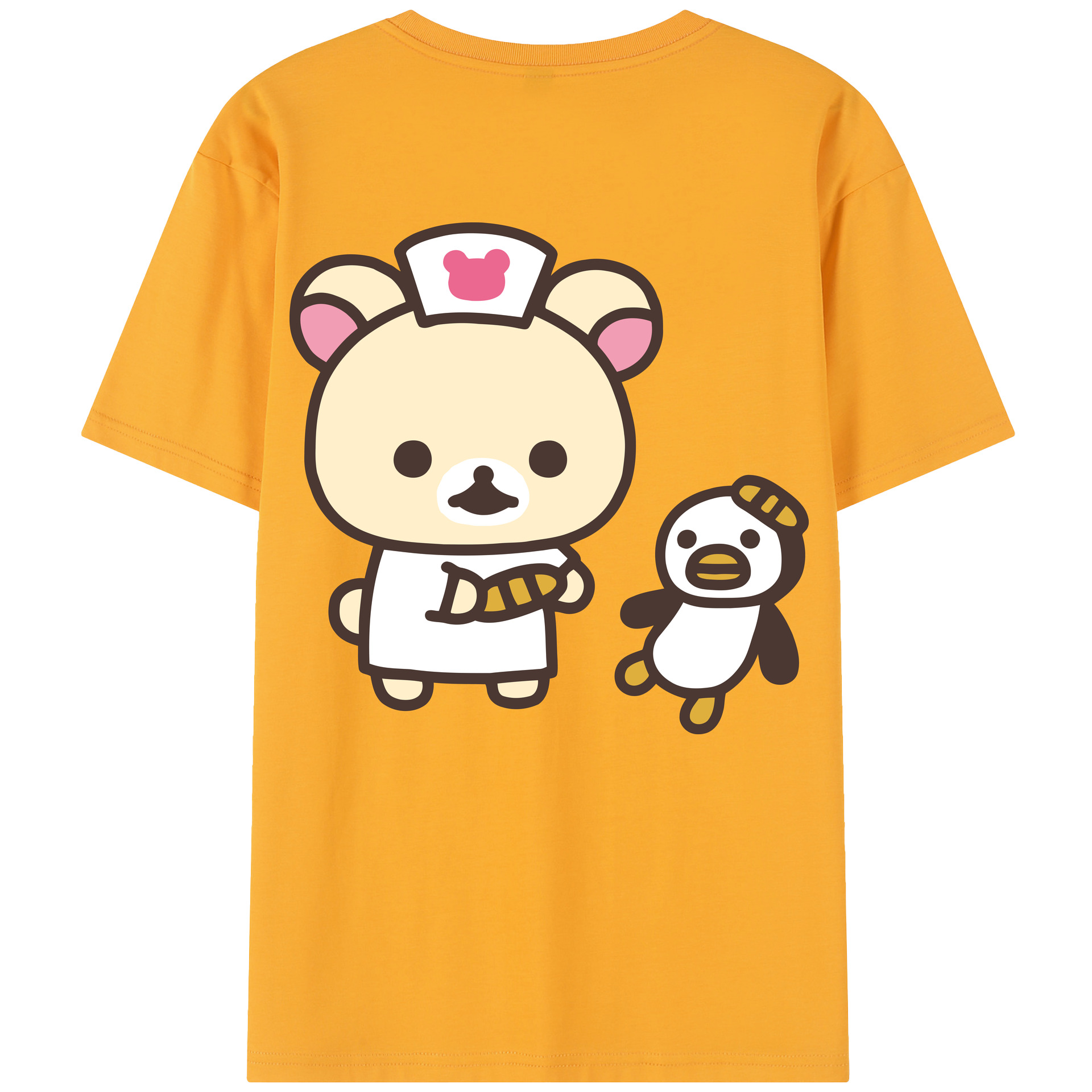 （画像用） リラックマ リラックマ キイロイトリ Rilakkuma Korilakkuma Kiiroitori 綿100％半袖Tシャツ（背面プリント）