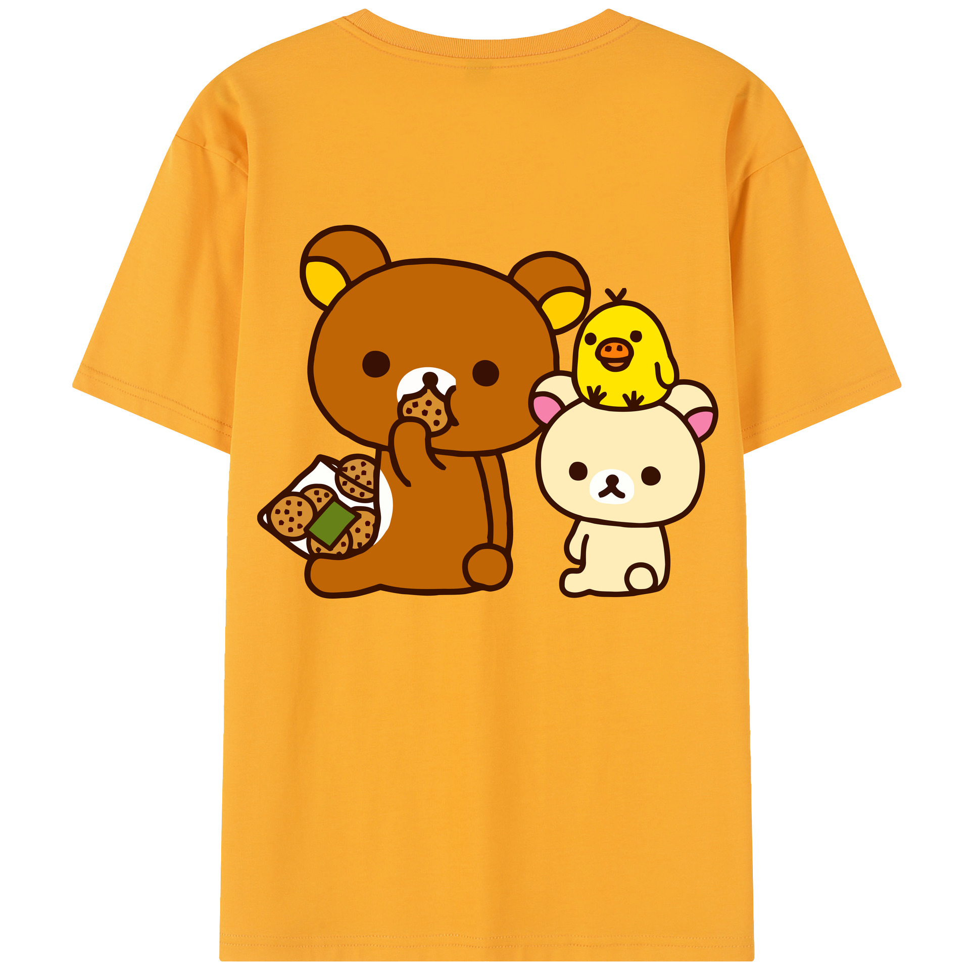 （画像用） リラックマ リラックマ キイロイトリ Rilakkuma Korilakkuma Kiiroitori 綿100％半袖Tシャツ（背面プリント）