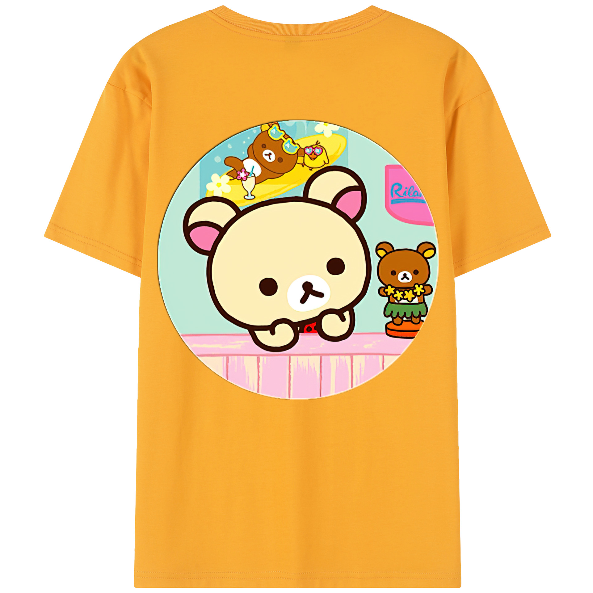 （画像用） リラックマ リラックマ キイロイトリ Rilakkuma Korilakkuma Kiiroitori 綿100％半袖Tシャツ（背面プリント）