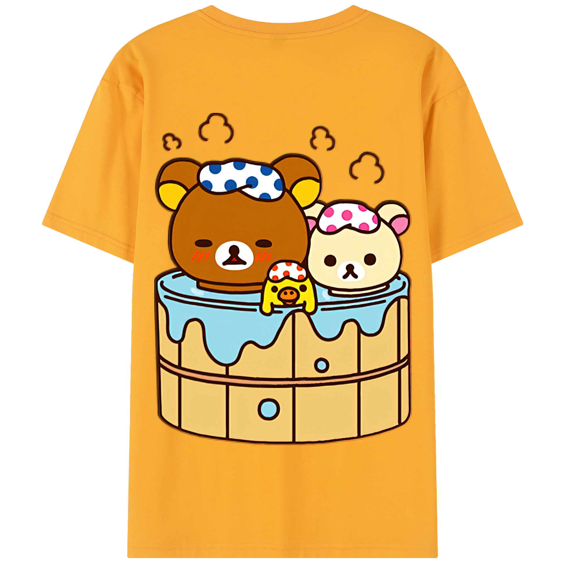（画像用） リラックマ リラックマ キイロイトリ Rilakkuma Korilakkuma Kiiroitori 綿100％半袖Tシャツ（背面プリント）