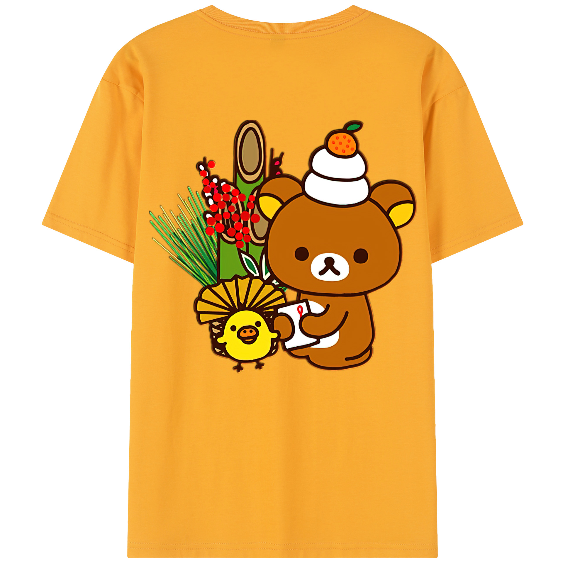 （画像用） リラックマ リラックマ キイロイトリ Rilakkuma Korilakkuma Kiiroitori 綿100％半袖Tシャツ（背面プリント）