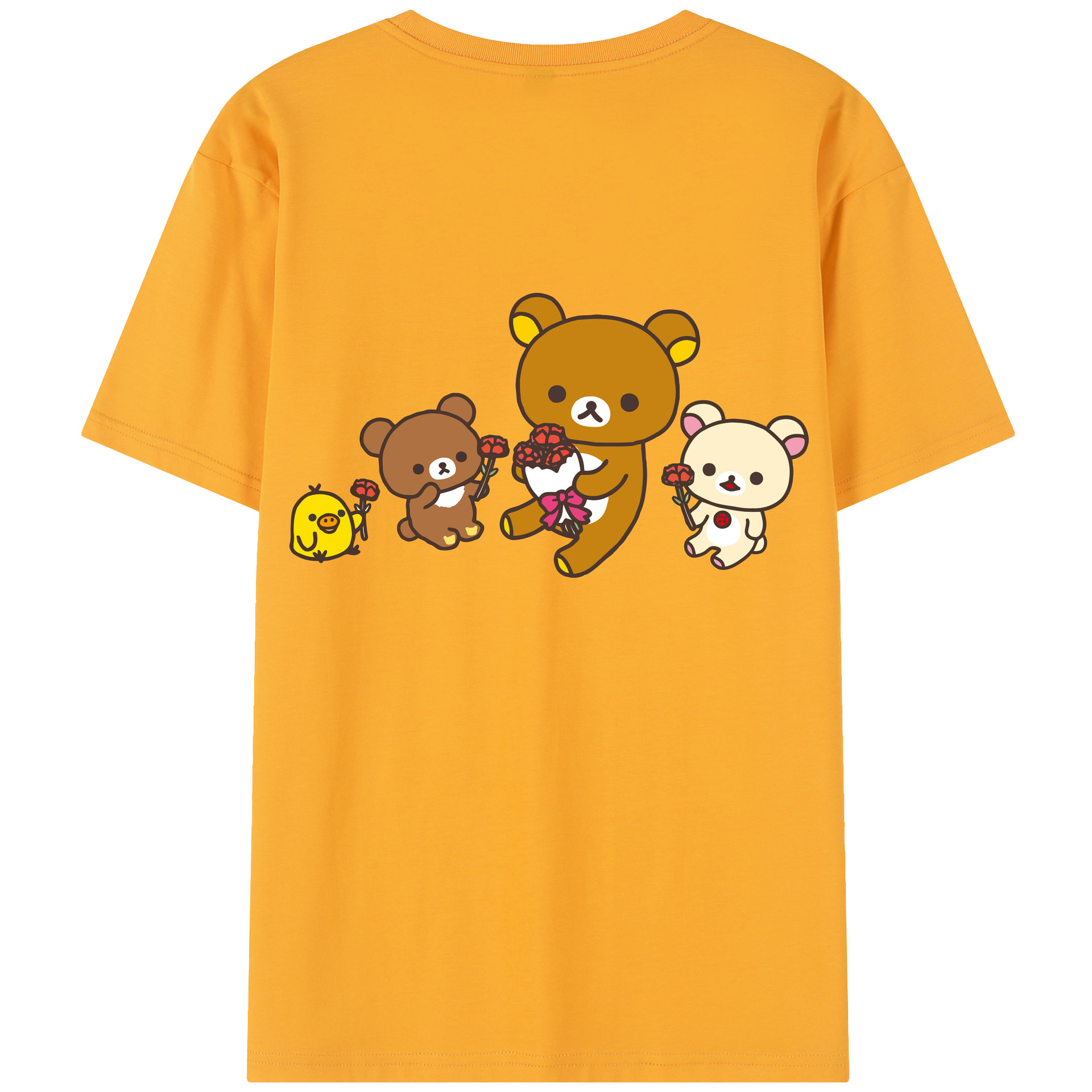（画像用） リラックマ リラックマ キイロイトリ Rilakkuma Korilakkuma Kiiroitori 綿100％半袖Tシャツ（背面プリント）