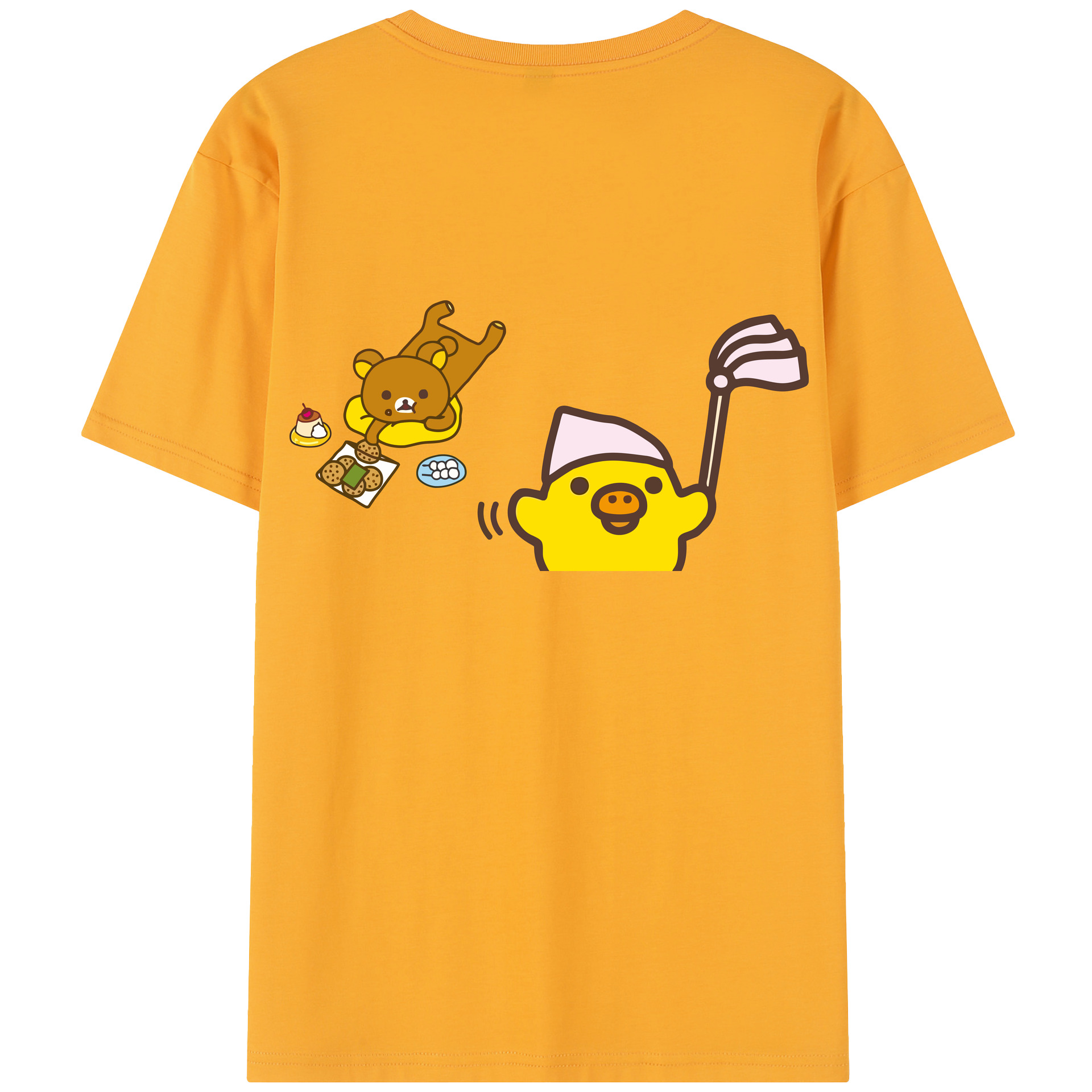（画像用） リラックマ リラックマ キイロイトリ Rilakkuma Korilakkuma Kiiroitori 綿100％半袖Tシャツ（背面プリント）