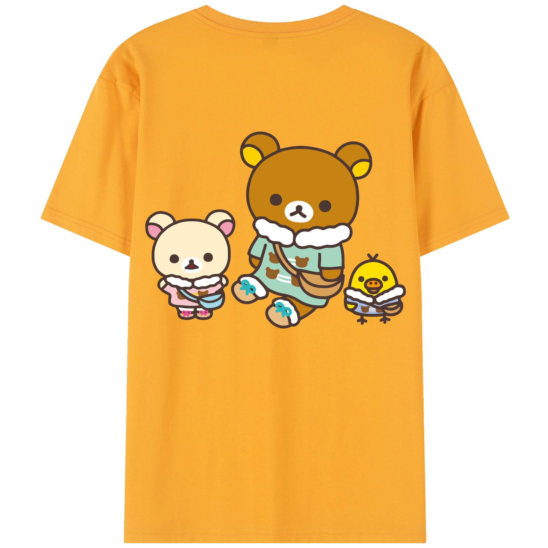 （画像用） リラックマ リラックマ キイロイトリ Rilakkuma Korilakkuma Kiiroitori 綿100％半袖Tシャツ（背面プリント）