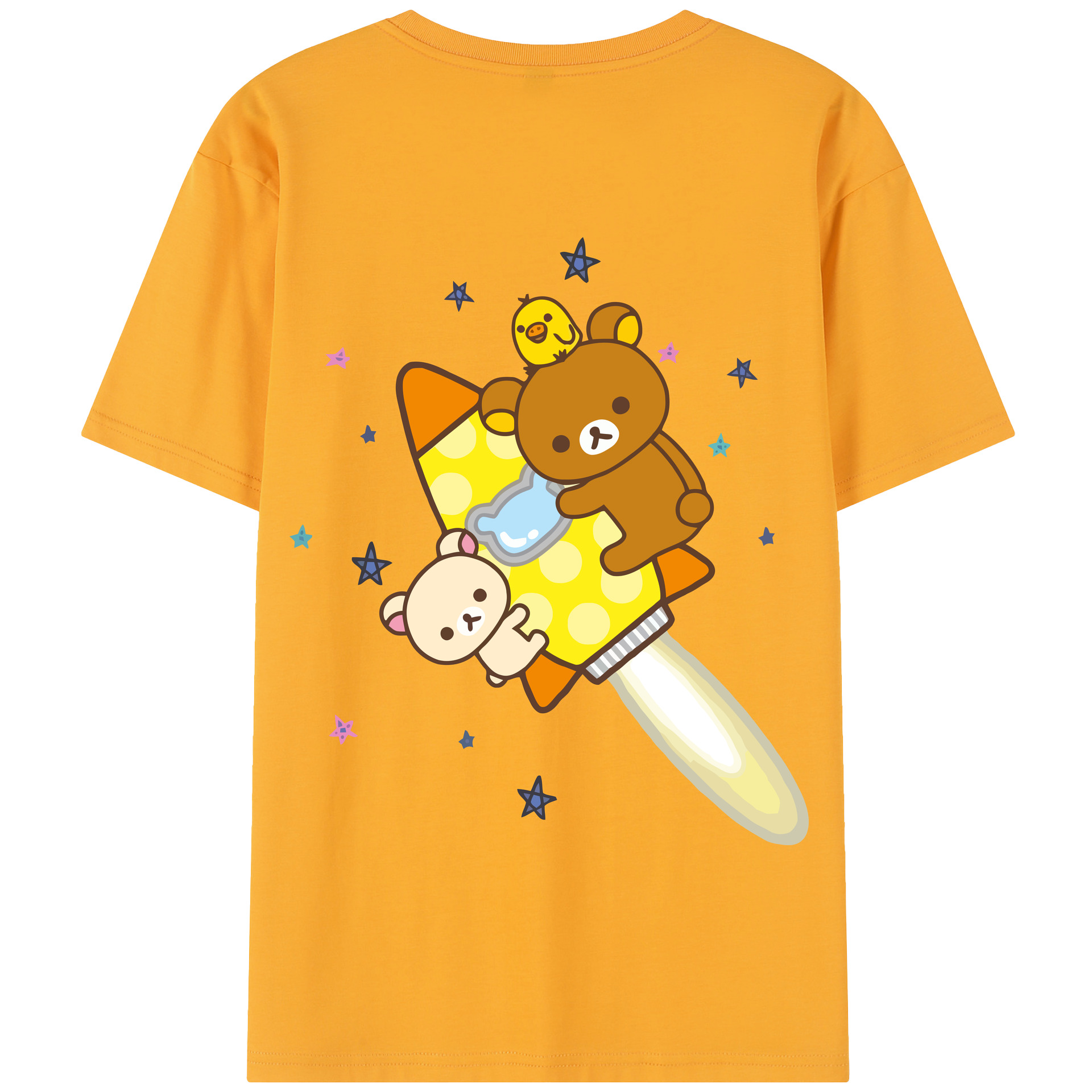 （画像用） リラックマ リラックマ キイロイトリ Rilakkuma Korilakkuma Kiiroitori 綿100％半袖Tシャツ（背面プリント）