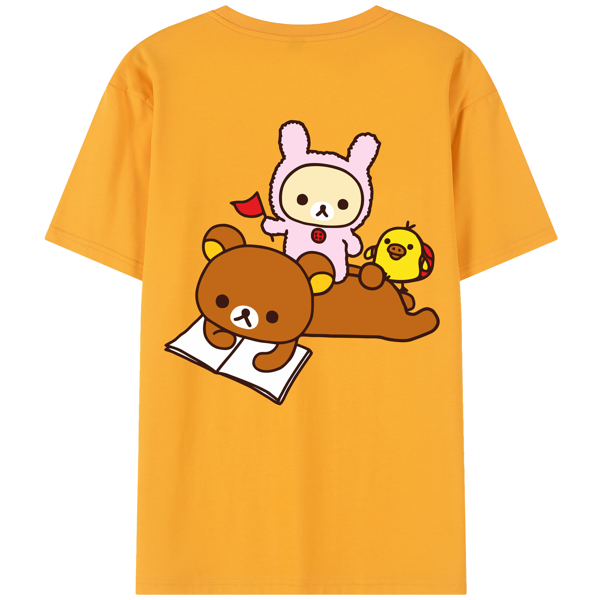 （画像用） リラックマ リラックマ キイロイトリ Rilakkuma Korilakkuma Kiiroitori 綿100％半袖Tシャツ（背面プリント）
