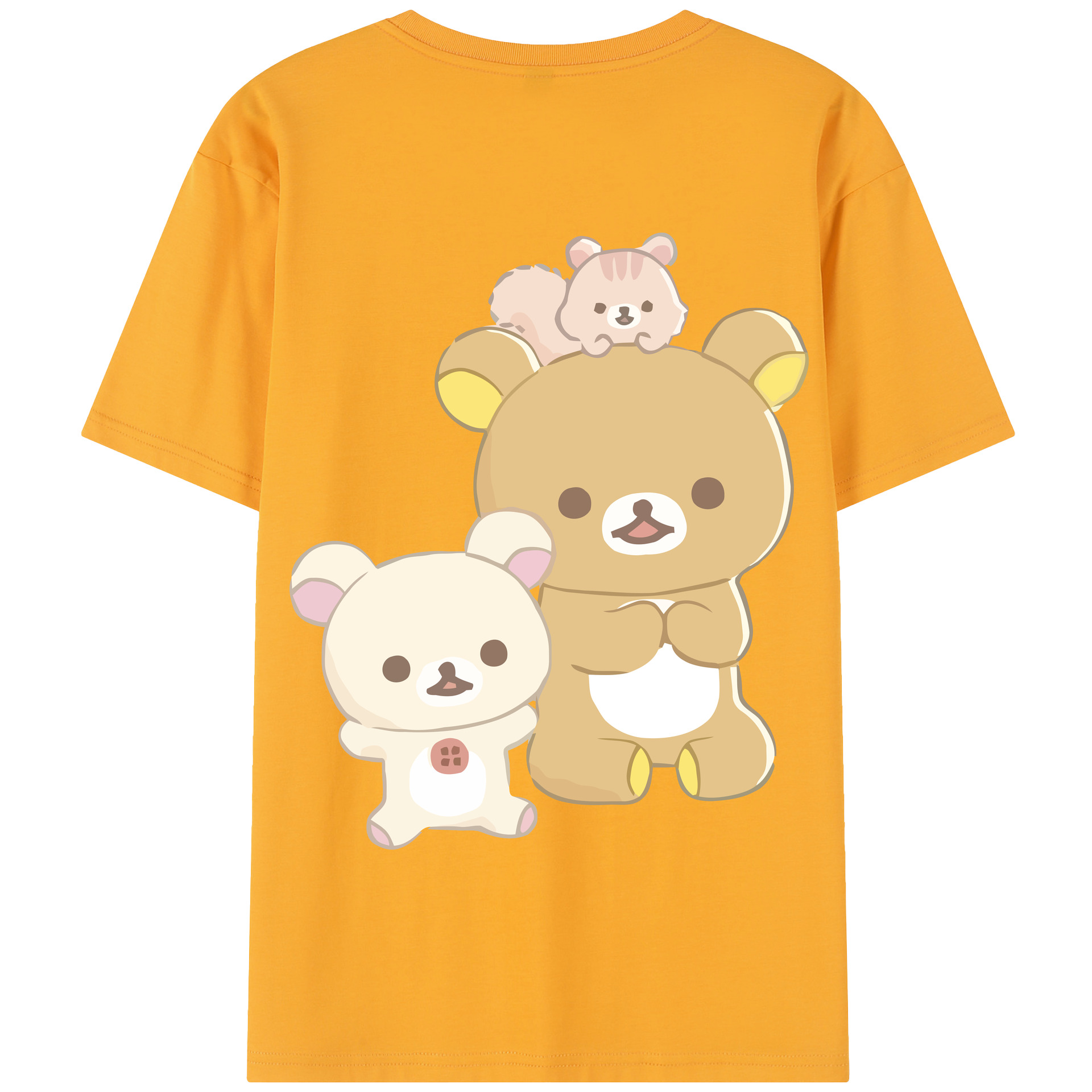 （画像用） リラックマ リラックマ キイロイトリ Rilakkuma Korilakkuma Kiiroitori 綿100％半袖Tシャツ（背面プリント）