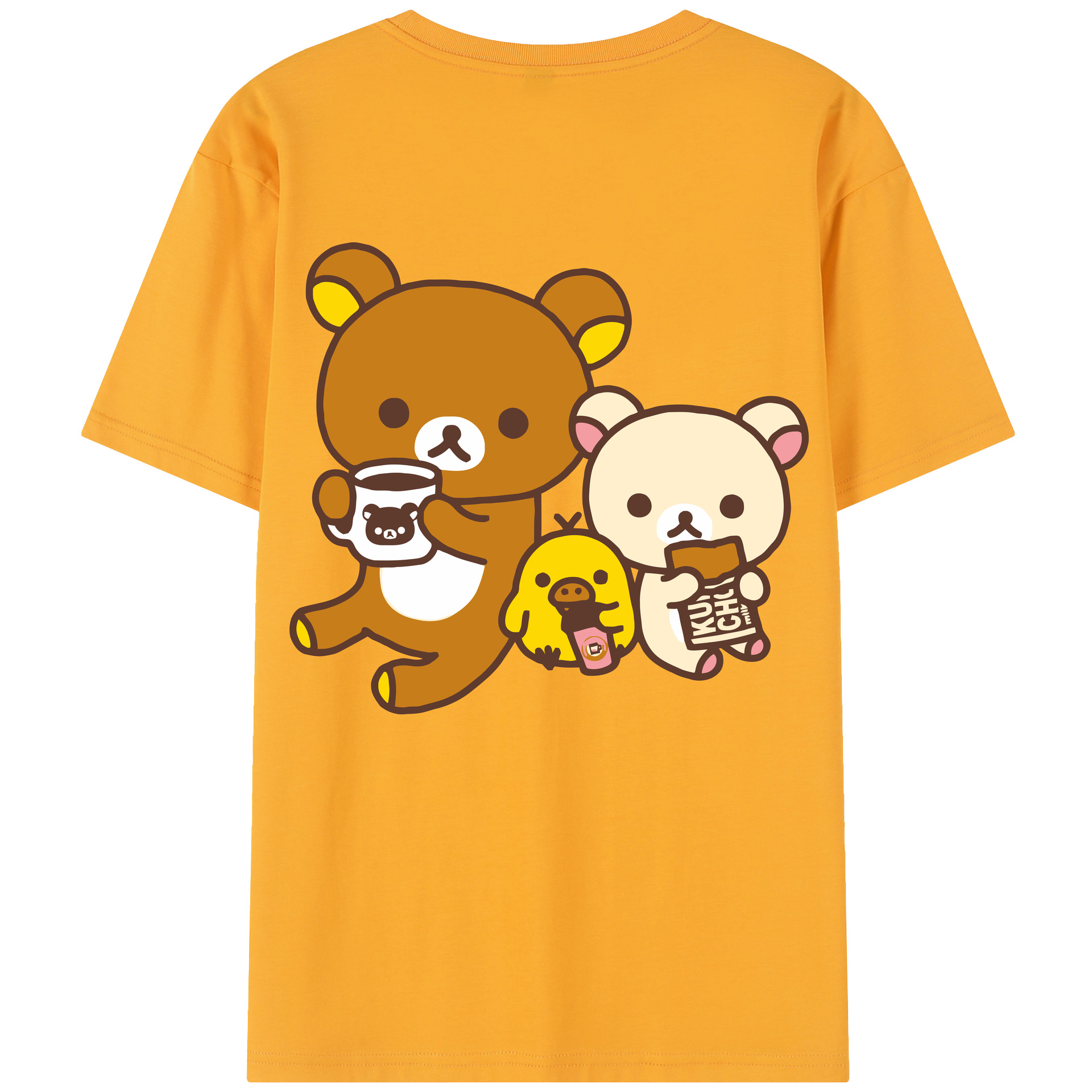 （画像用） リラックマ リラックマ キイロイトリ Rilakkuma Korilakkuma Kiiroitori 綿100％半袖Tシャツ（背面プリント）