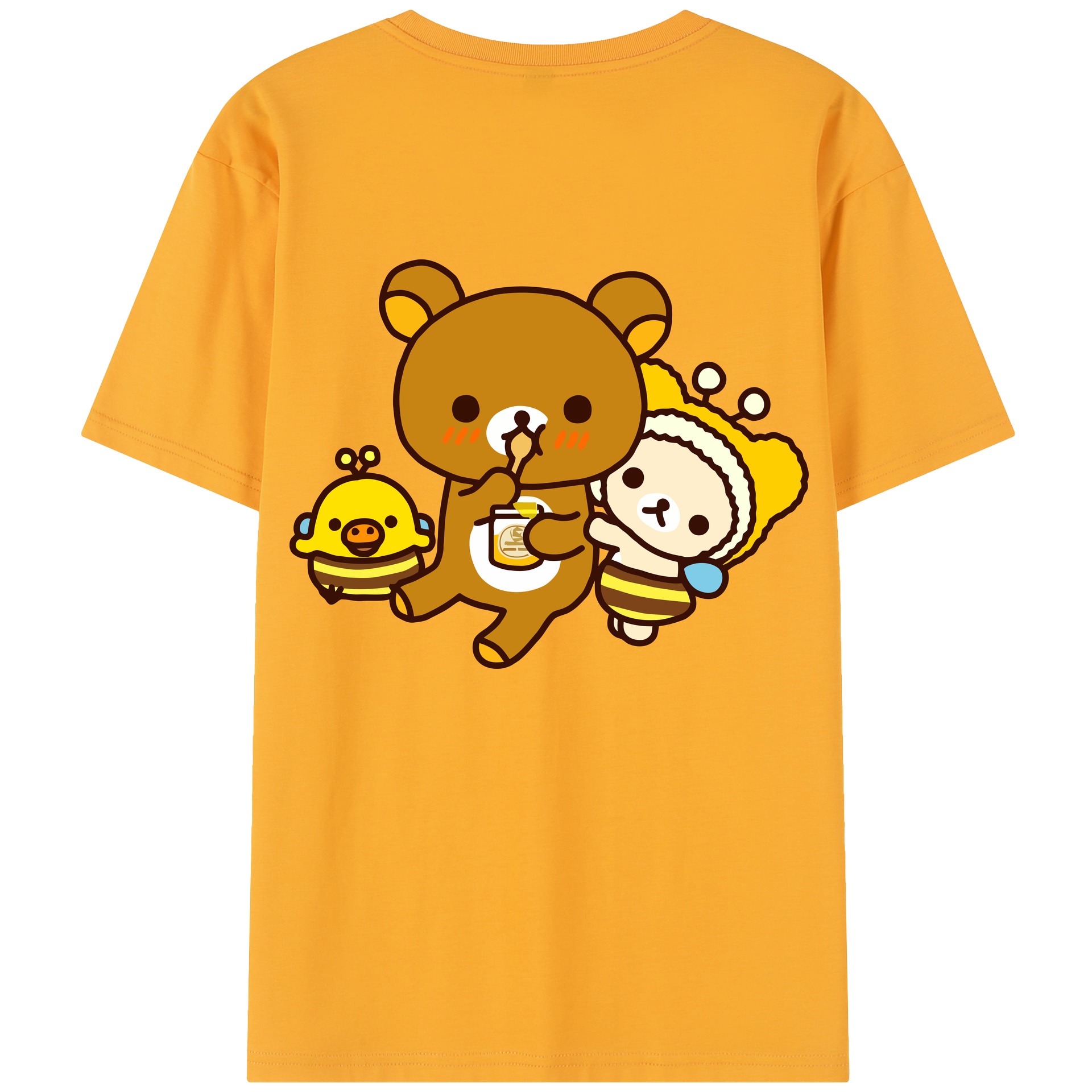 （画像用） リラックマ リラックマ キイロイトリ Rilakkuma Korilakkuma Kiiroitori 綿100％半袖Tシャツ（背面プリント）