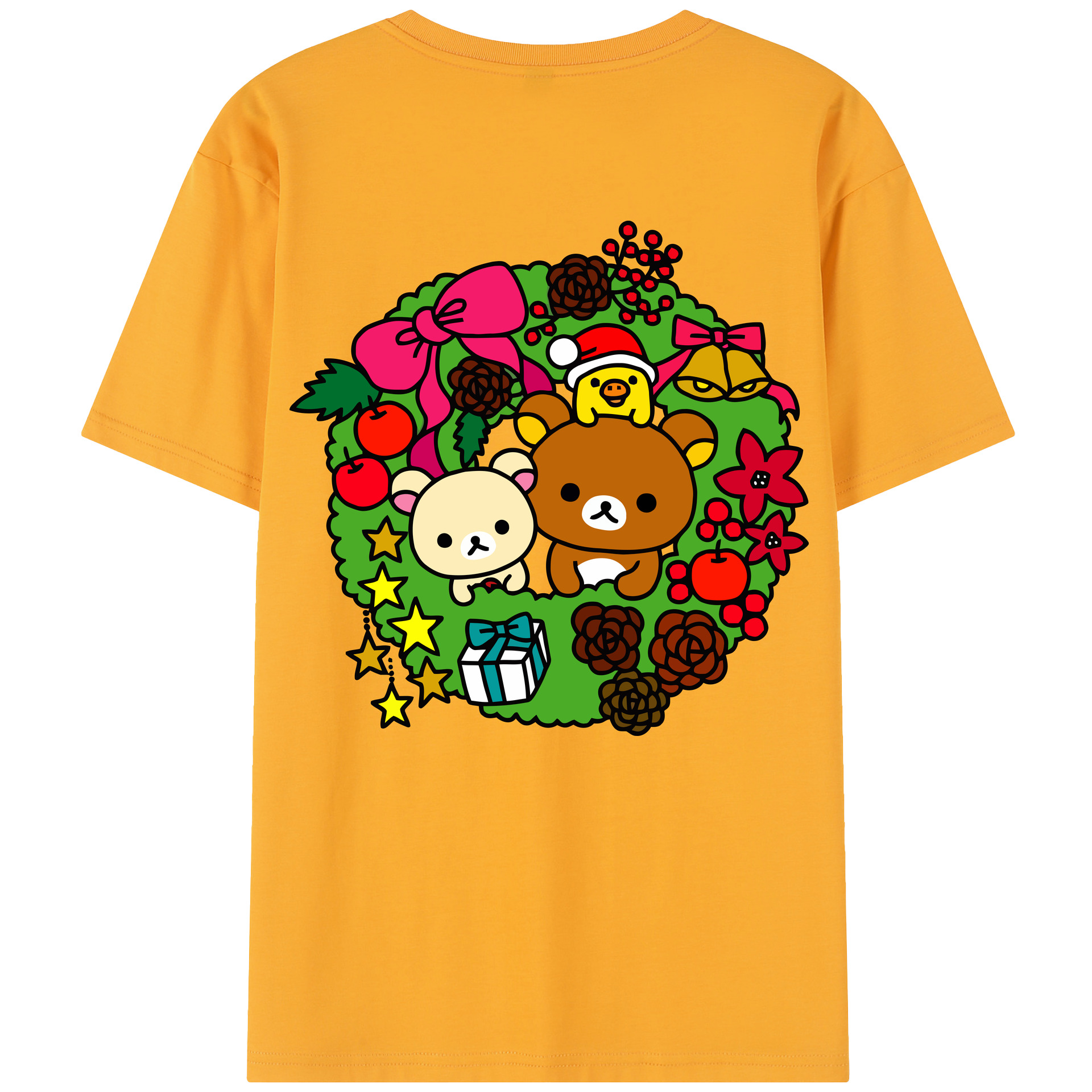 （画像用） リラックマ リラックマ キイロイトリ Rilakkuma Korilakkuma Kiiroitori 綿100％半袖Tシャツ（背面プリント）