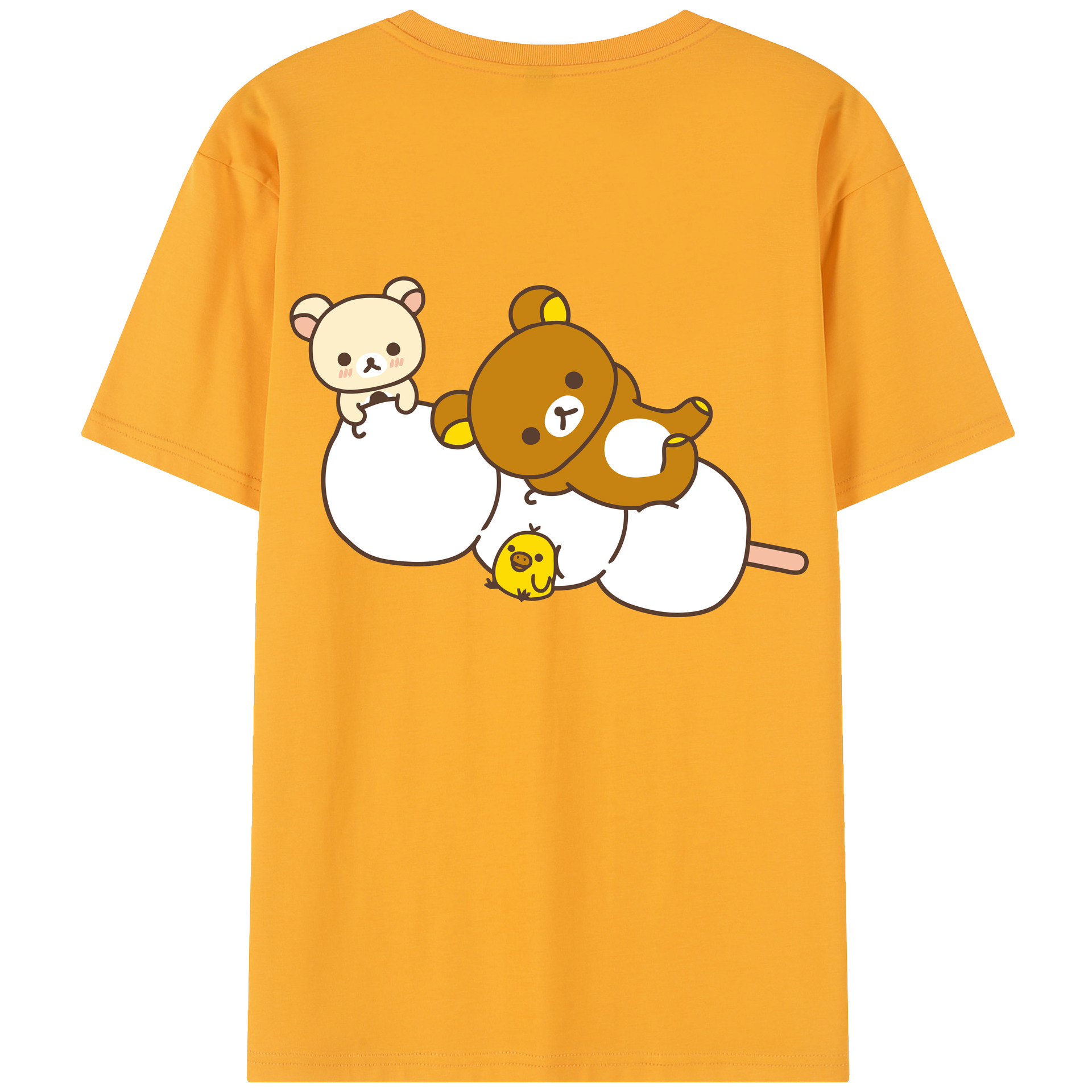 （画像用） リラックマ リラックマ キイロイトリ Rilakkuma Korilakkuma Kiiroitori 綿100％半袖Tシャツ（背面プリント）
