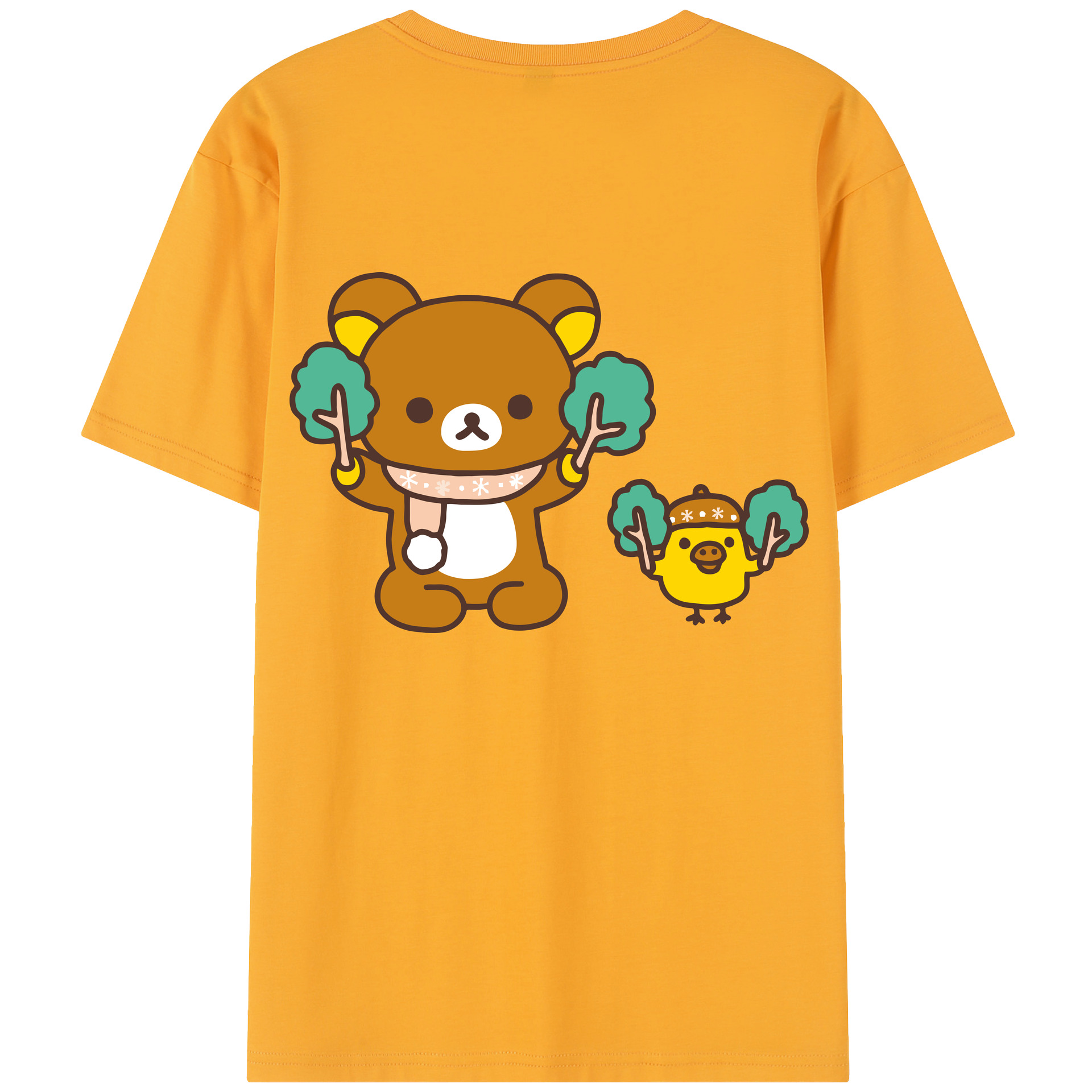 （画像用） リラックマ リラックマ キイロイトリ Rilakkuma Korilakkuma Kiiroitori 綿100％半袖Tシャツ（背面プリント）