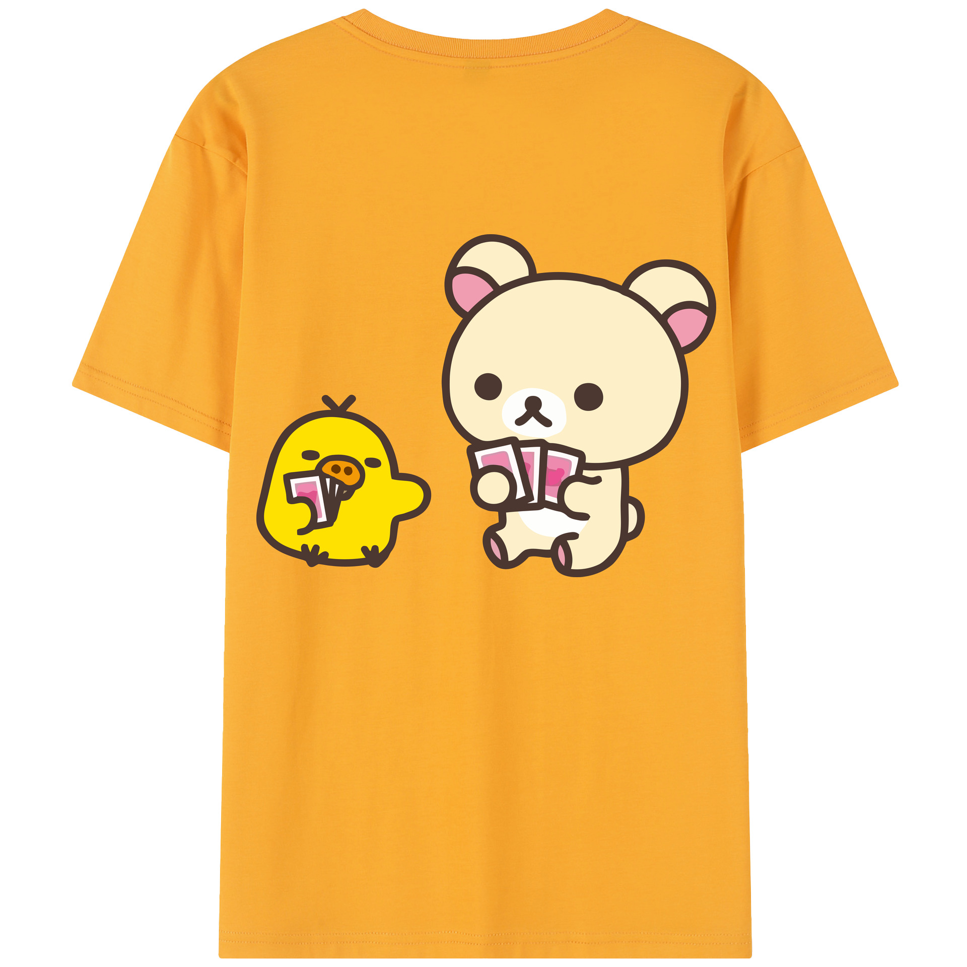 （画像用） リラックマ リラックマ キイロイトリ Rilakkuma Korilakkuma Kiiroitori 綿100％半袖Tシャツ（背面プリント）