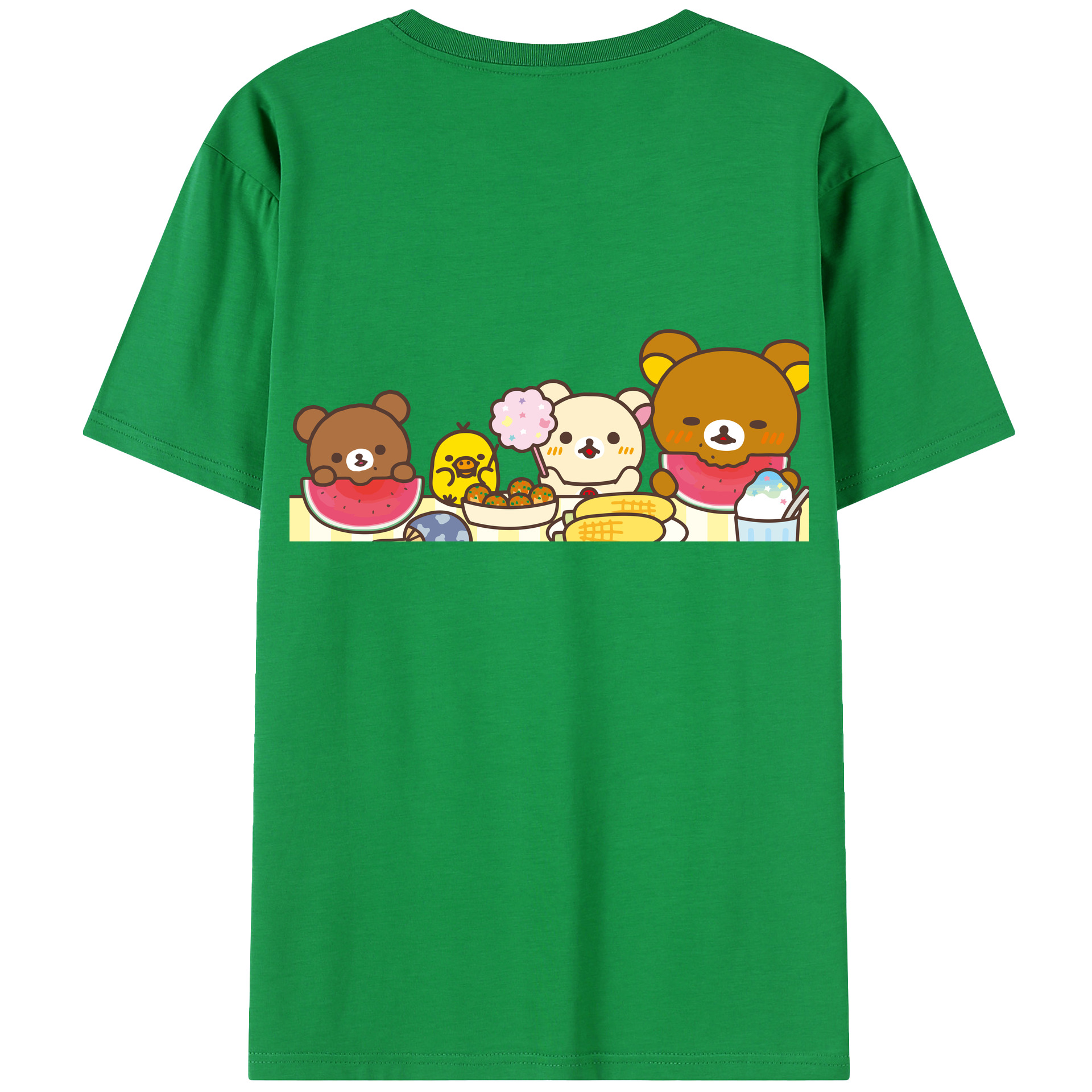 （画像用） リラックマ リラックマ キイロイトリ Rilakkuma Korilakkuma Kiiroitori 綿100％半袖Tシャツ（背面プリント）