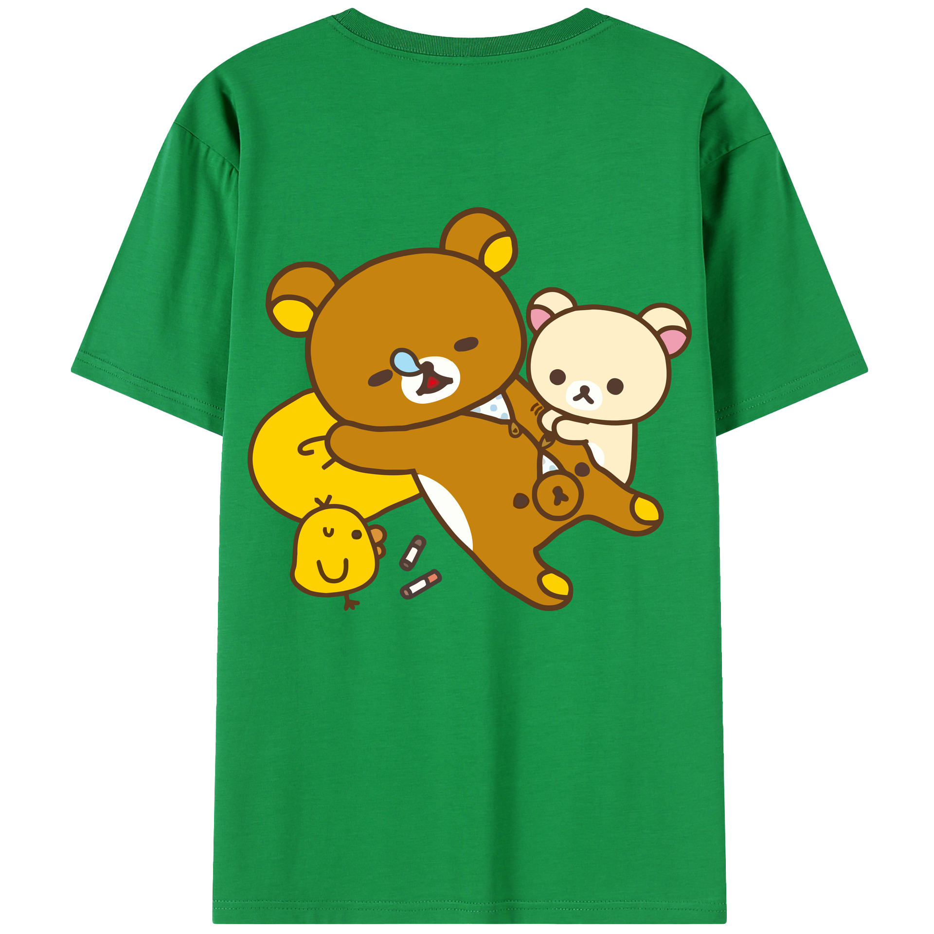 （画像用） リラックマ リラックマ キイロイトリ Rilakkuma Korilakkuma Kiiroitori 綿100％半袖Tシャツ（背面プリント）