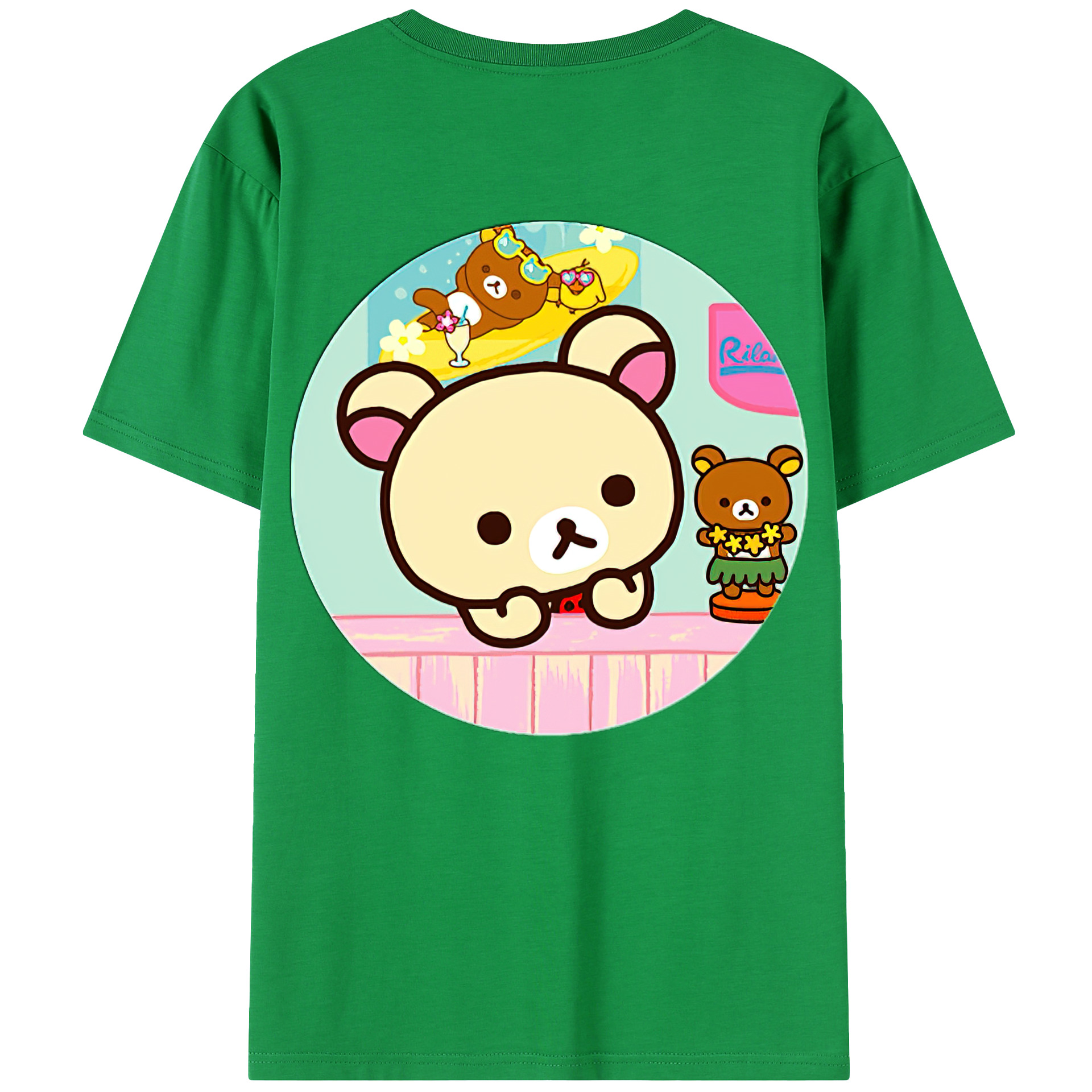 （画像用） リラックマ リラックマ キイロイトリ Rilakkuma Korilakkuma Kiiroitori 綿100％半袖Tシャツ（背面プリント）