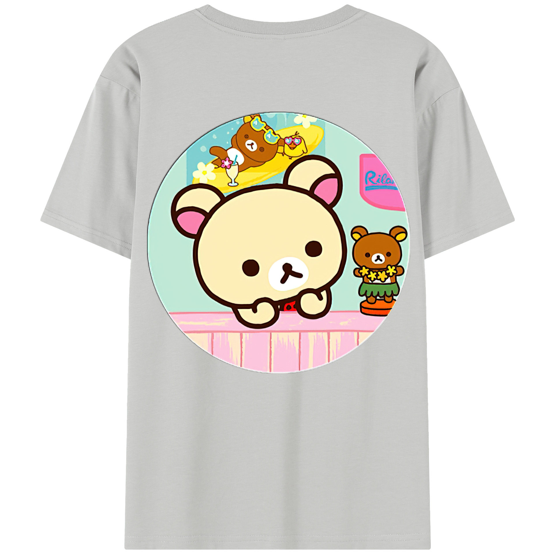 （画像用） リラックマ リラックマ キイロイトリ Rilakkuma Korilakkuma Kiiroitori 綿100％半袖Tシャツ（背面プリント）