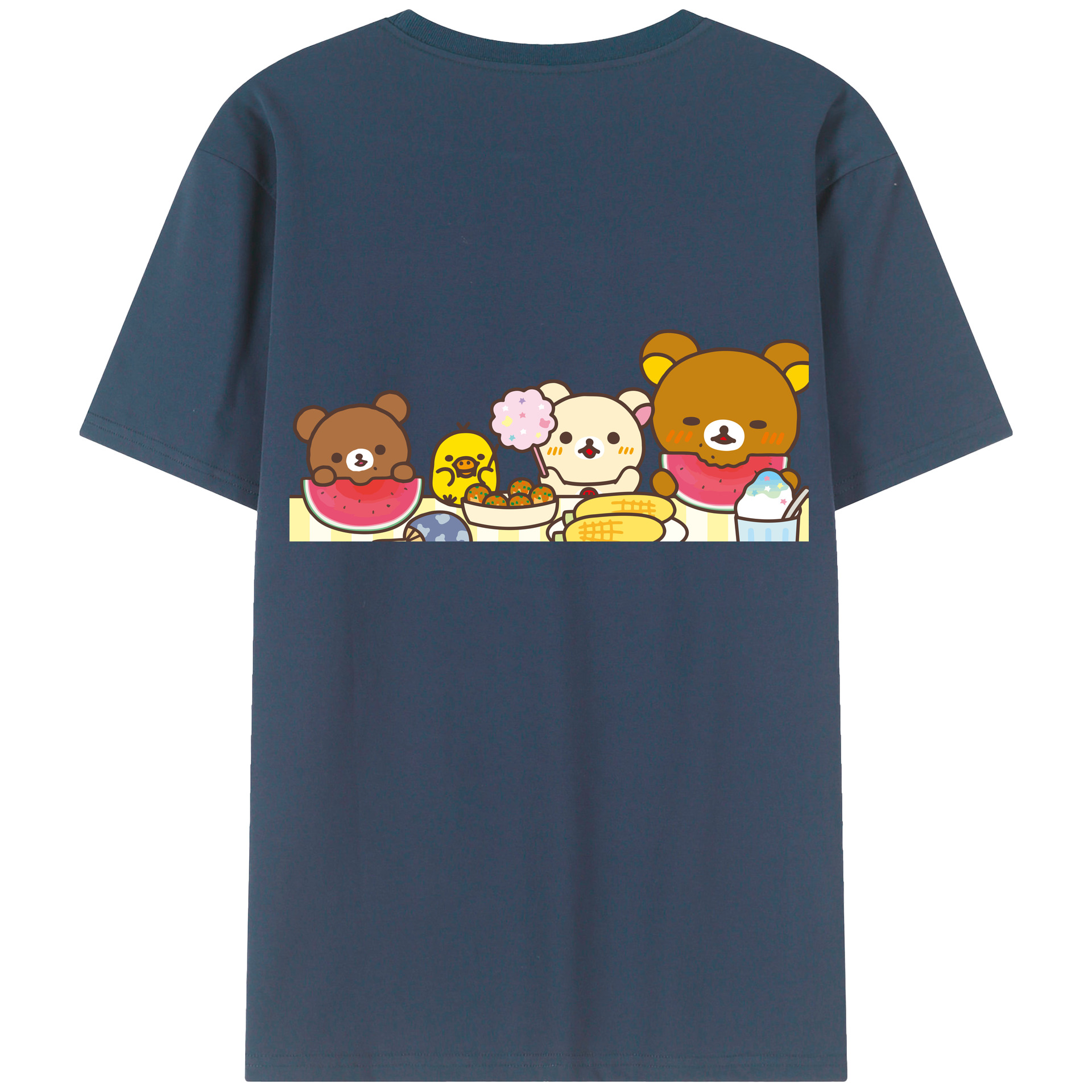 （画像用） リラックマ リラックマ キイロイトリ Rilakkuma Korilakkuma Kiiroitori 綿100％半袖Tシャツ（背面プリント）