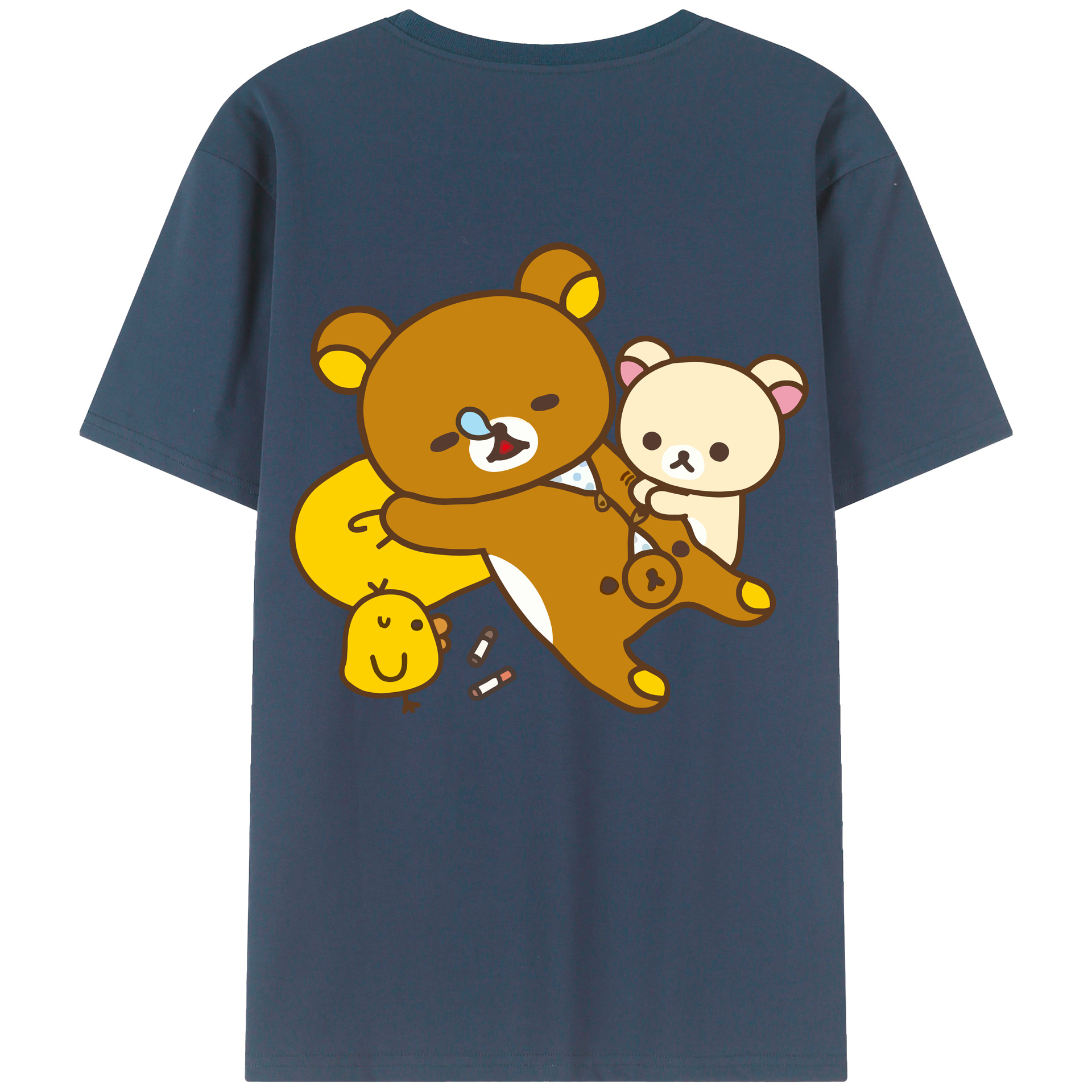 （画像用） リラックマ リラックマ キイロイトリ Rilakkuma Korilakkuma Kiiroitori 綿100％半袖Tシャツ（背面プリント）